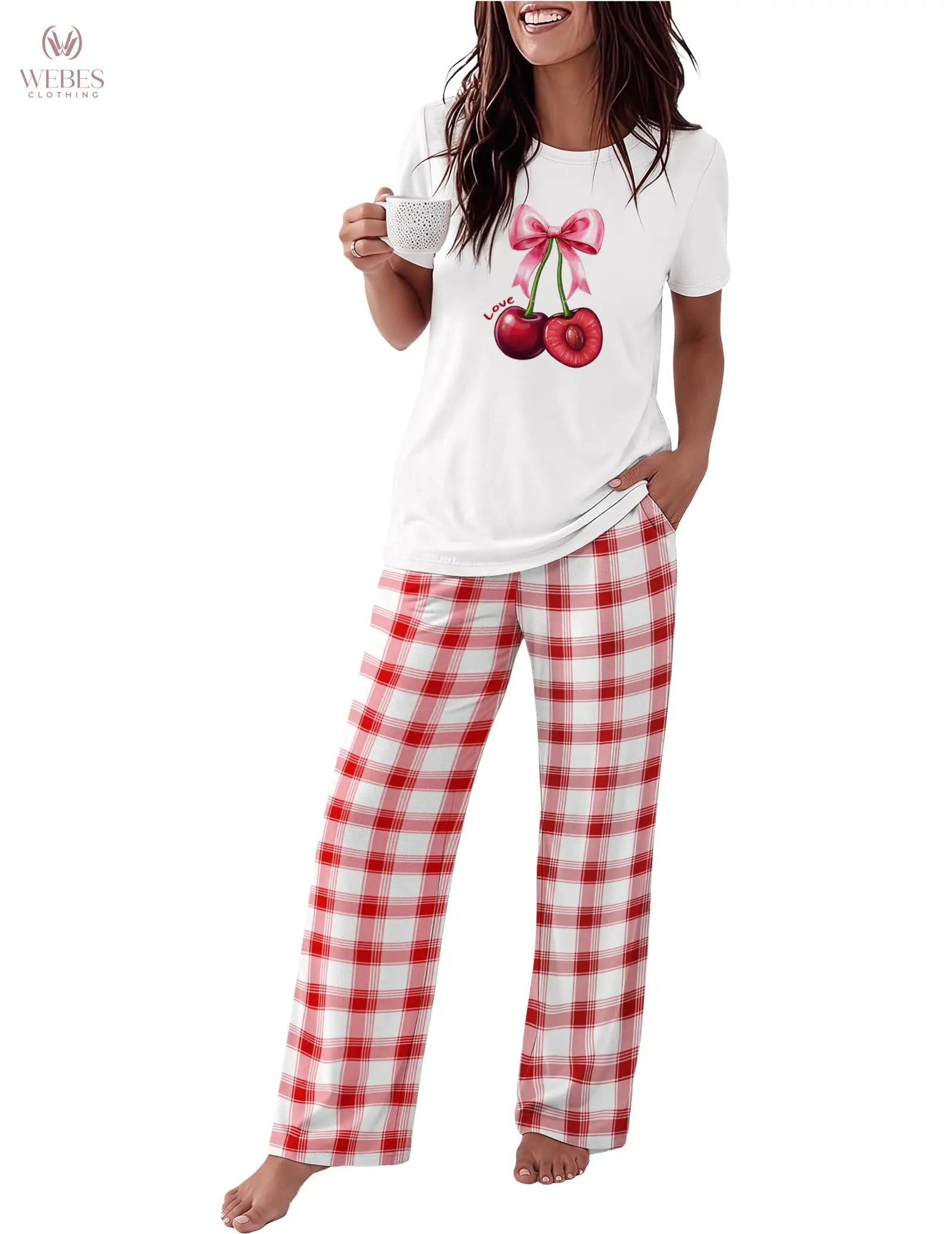 Ekouaer Pajama Set for Women 2 Piece Pjs Short Sleeve Top and Printed Pants | Womens Round Neck Lounge Sets Short Sleeve Sleepwear with Loose Pants for Daily Wear, Home Lounging, Casual Errands WEBE CLOTHING
