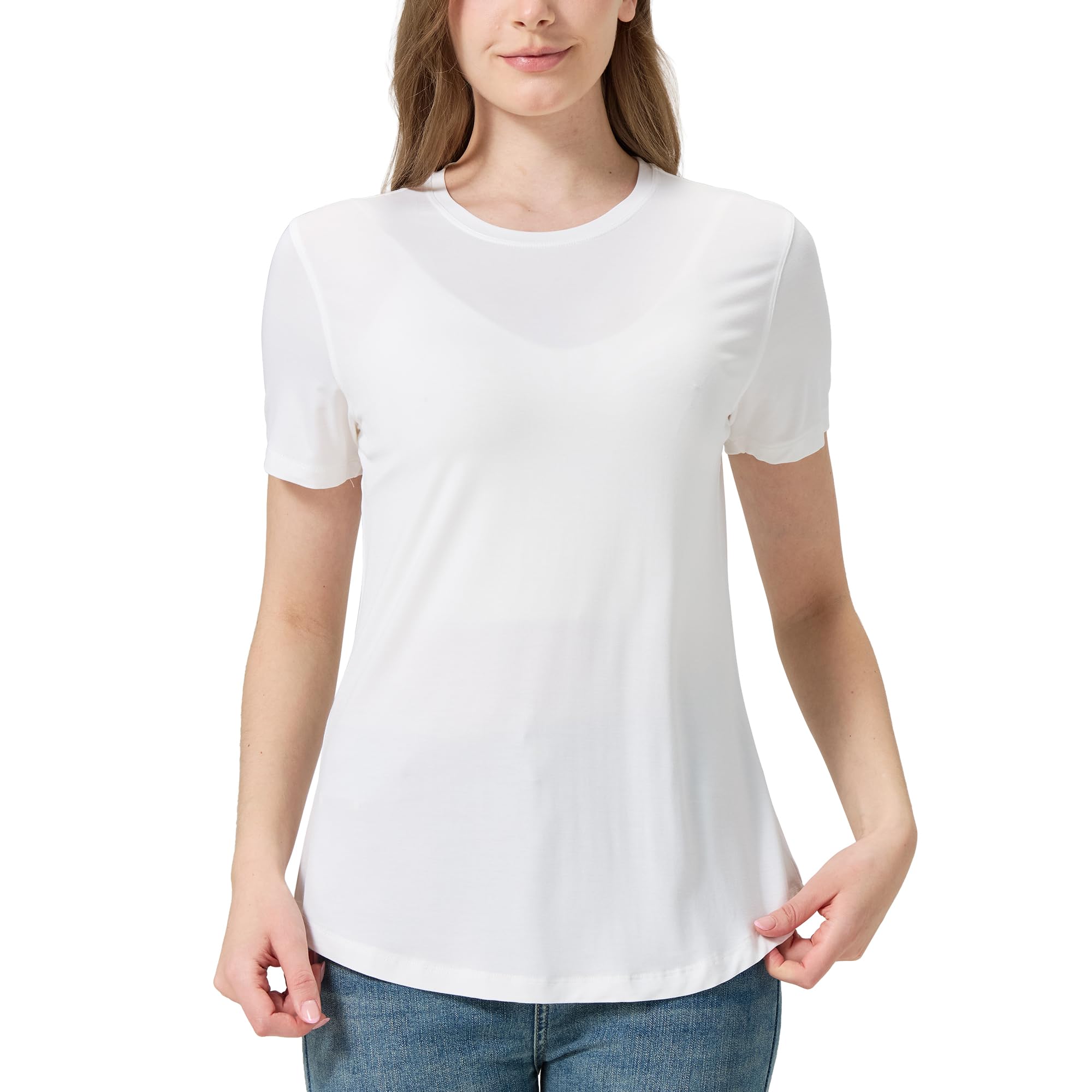 netdraw Women's Soft Bamboo Viscose T-Shirt, Curved Hem Crew Neck Short Sleeve Moisture Wicking Casual Sleep Pajama Tops