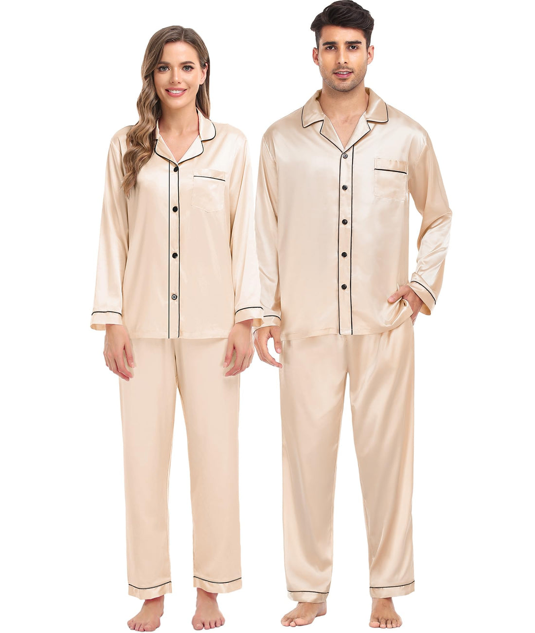 SWOMOG Family Matching Pajama Set Women/Men/Kids Satin Pajamas Long Sleeve Sleepwear Button Down Loungewear 2 Pcs Pj Set
