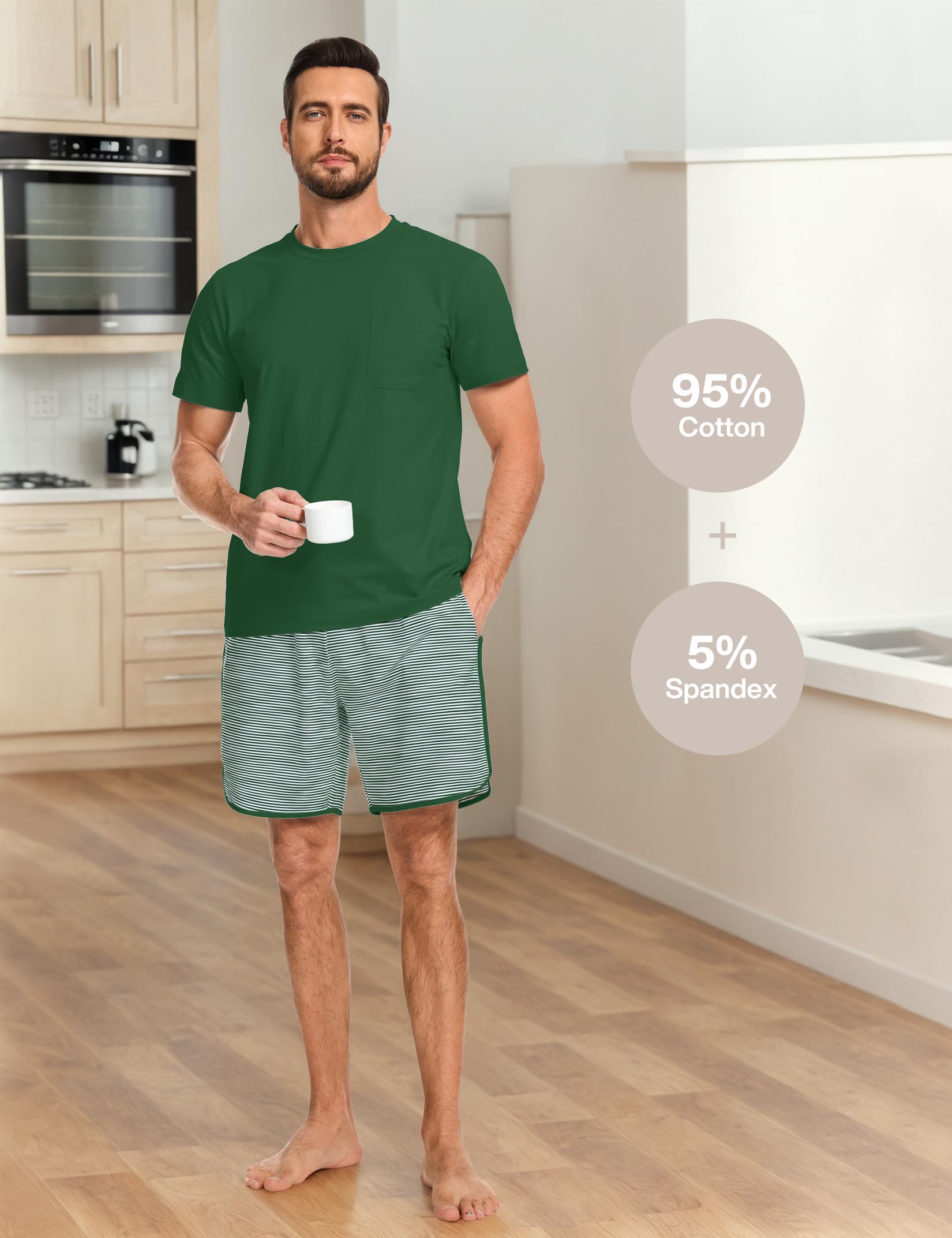 Mens Cotton Pajamas Set Stripe 2 Piece Lounge Set Pjs Summer Short Sleeve and Shorts Comfy Loungewear with Pockets WEBE CLOTHING
