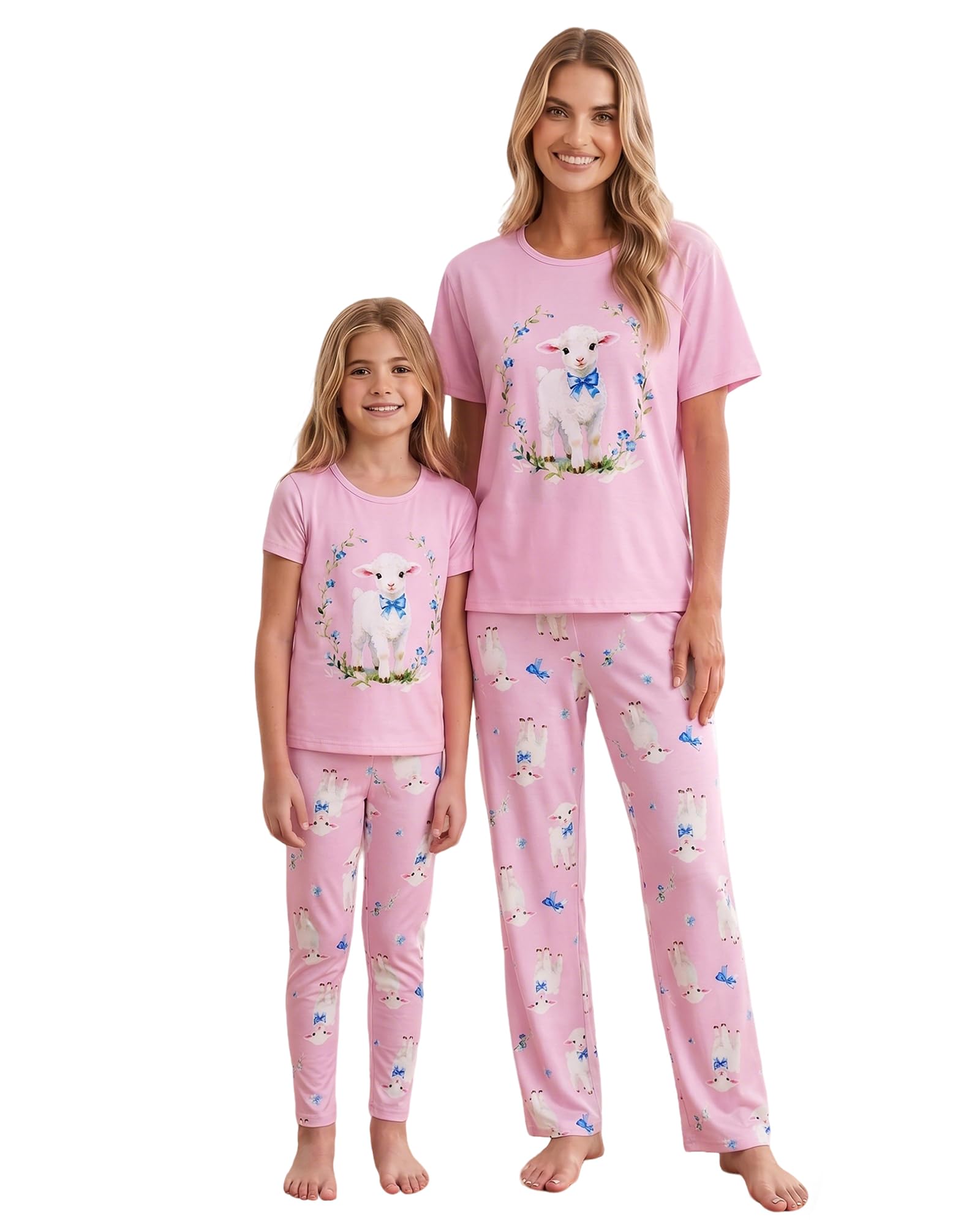 MyFav Mommy and Me Pajamas Heart Print Sleepwear Family Matching Short Sleeve Nightwear