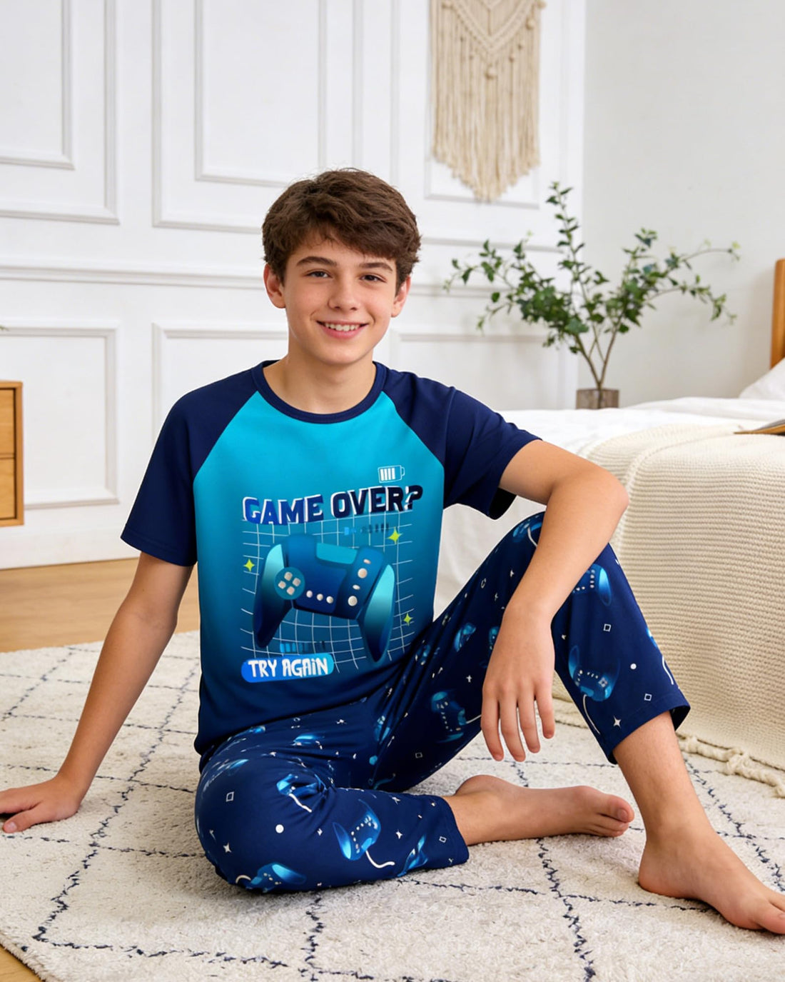 Fiodrimy Boys Pajamas Little Big Boys Short Sleeves and Pants Pajamas 2-Piece Pjs Set Kids Sleepwear Size 8-14