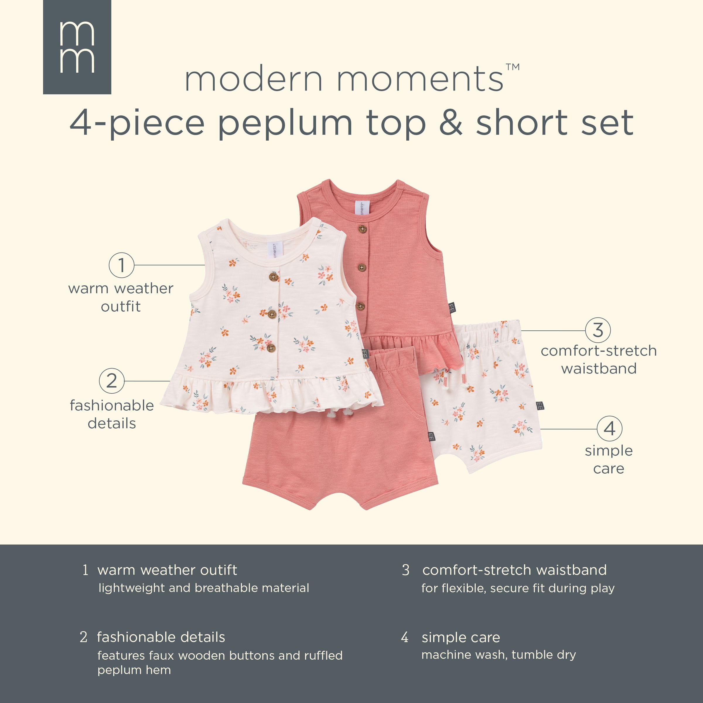 Modern Moments by Gerber Baby Girls 4-Pack Peplum Top & Short Set WEBE CLOTHING