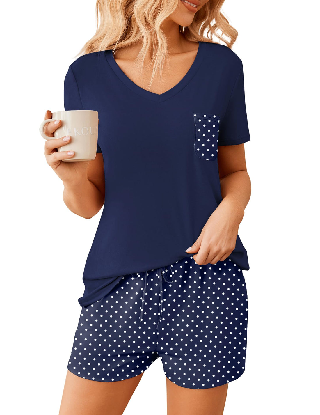 Ekouaer Womens Pajama Sets Short Sleeve Pajamas for Women Sets Soft Lounge Sets Casual V Neck Sleepwear PJS WEBE CLOTHING