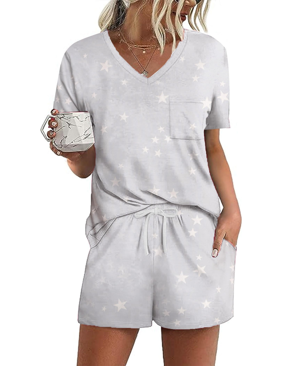 Ekouaer Women's Pajamas Sets Short Sleeve Pjs Two Piece Sleepwear Casual Lounge Sets With Pockets