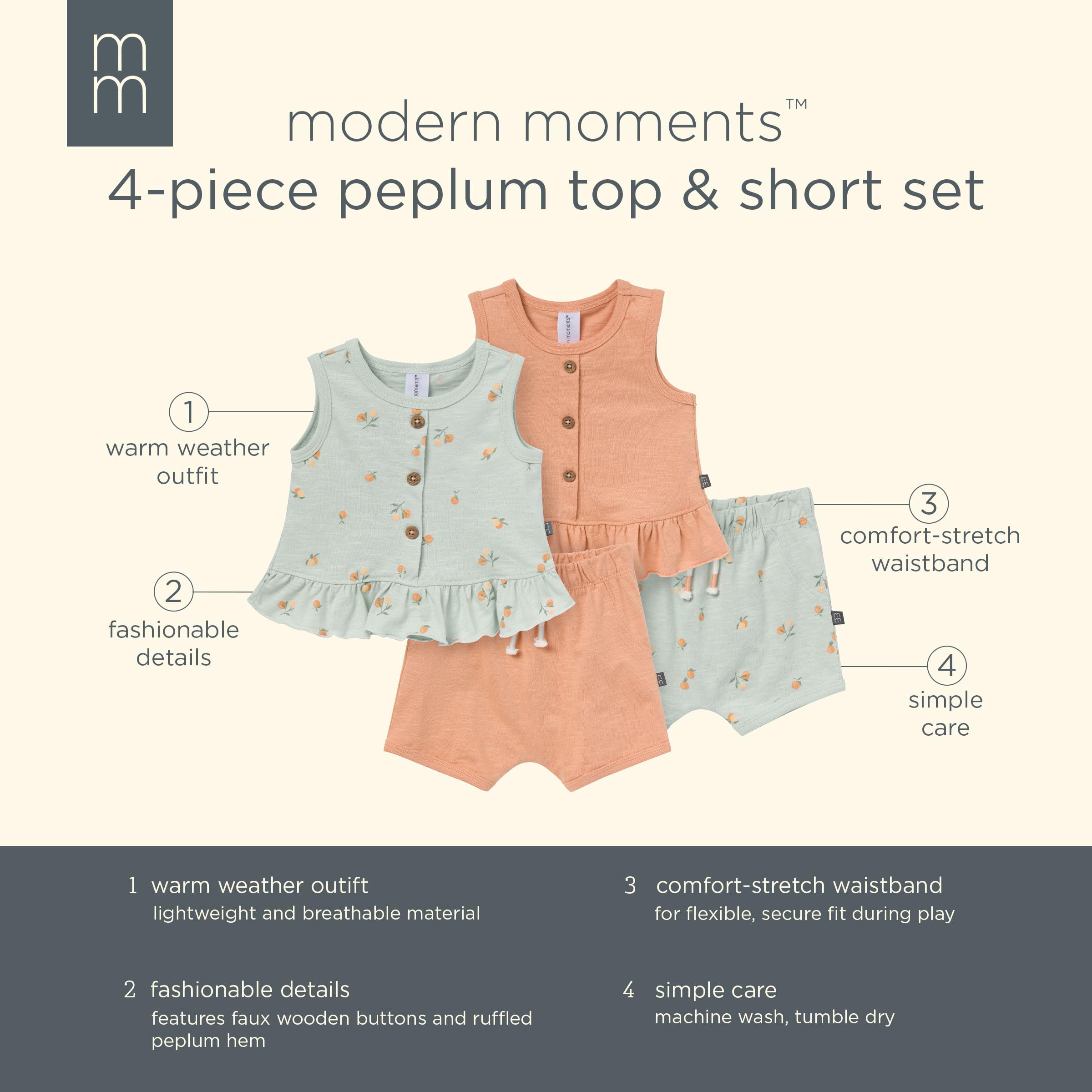 Modern Moments by Gerber Baby Girls 4-Pack Peplum Top & Short Set WEBE CLOTHING