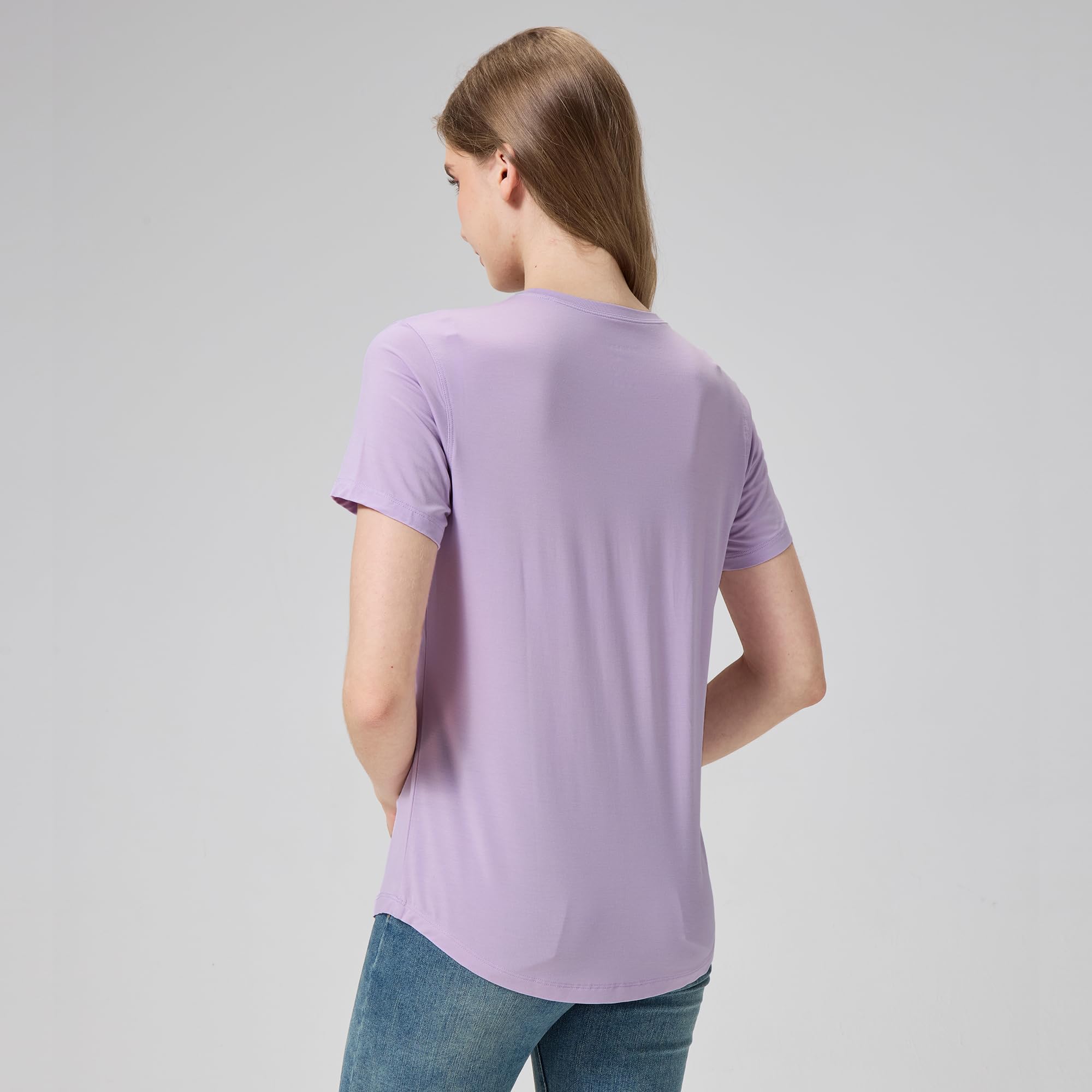 netdraw Women's Soft Bamboo Viscose T-Shirt, Curved Hem Crew Neck Short Sleeve Moisture Wicking Casual Sleep Pajama Tops