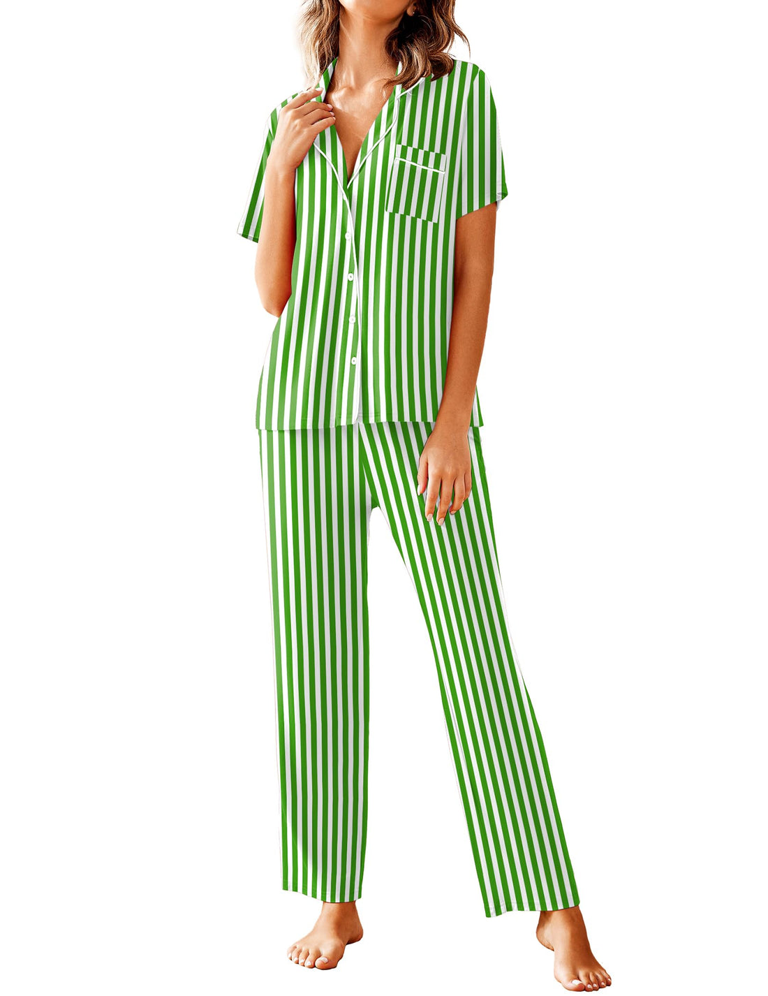 Avidlove Women Pajamas Set Notch Collar Soft Sleepwear Pjs Short Sleeve Button Down Nightwear with Long Pants WEBE CLOTHING