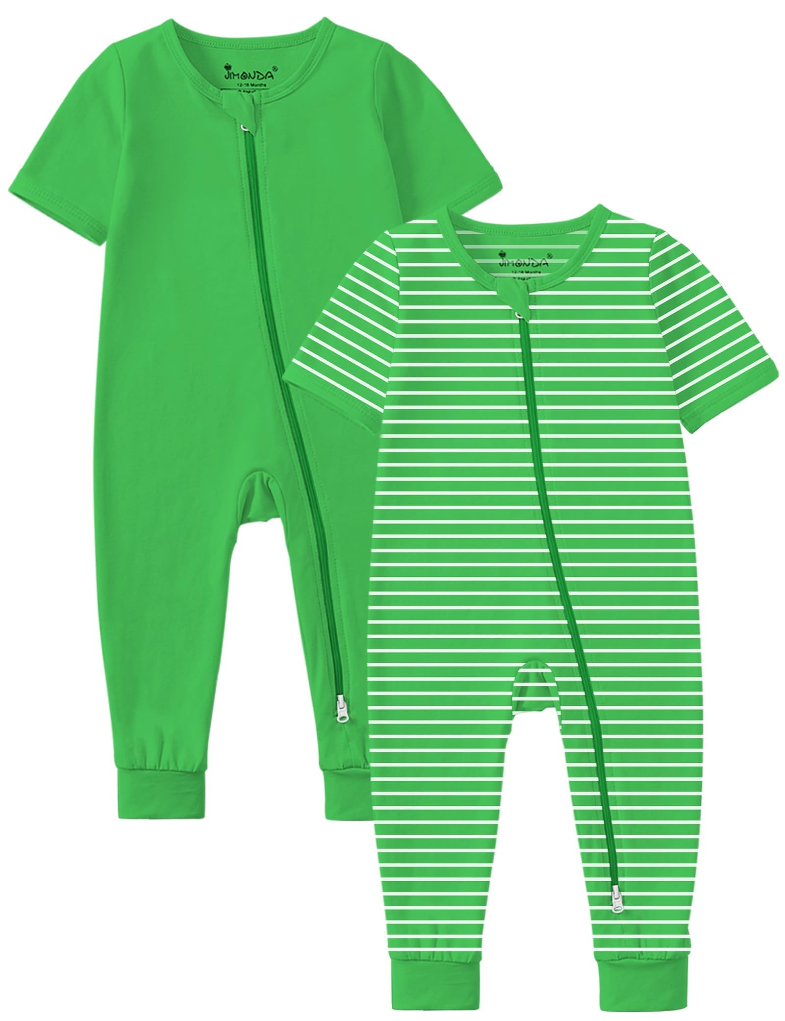 Jimonda Baby Romper 2 Pack Short Sleeve Pajamas Footless Sleepers Baby Boys Girls 2 Way Zipper Pjs Sleep and Play Clothes
