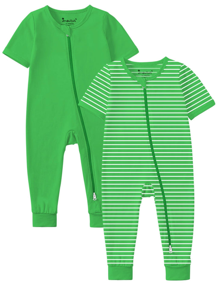 Jimonda Baby Romper 2 Pack Short Sleeve Pajamas Footless Sleepers Baby Boys Girls 2 Way Zipper Pjs Sleep and Play Clothes
