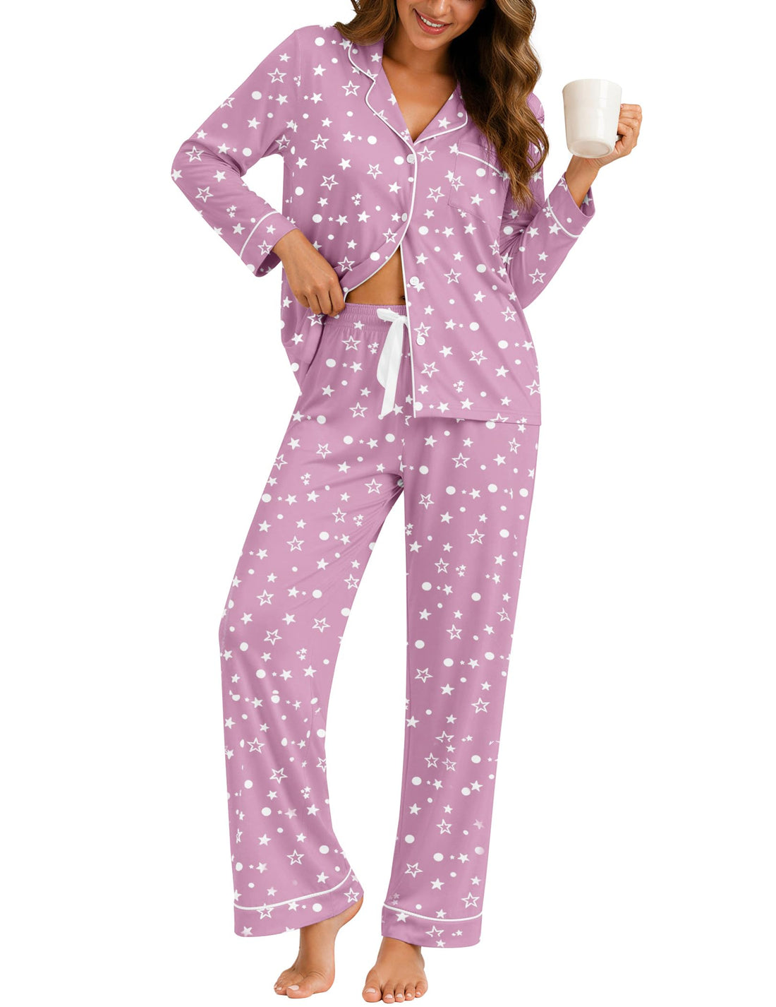 ZMJ Womens Pajamas Sets 2 Piece Long Sleeve and Pant Pj Sets Button Up Sleepwear