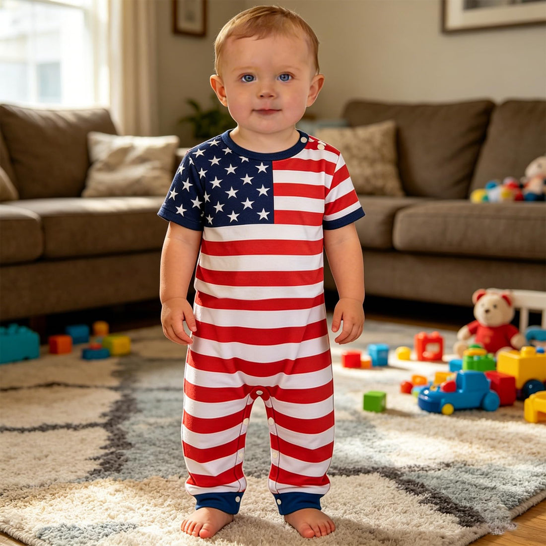 Family Matching 4th Of July Pajamas Sets-Patriotic Short Sleeve Stars and Stripes Pjs for Adult Kids|Flag Gifts