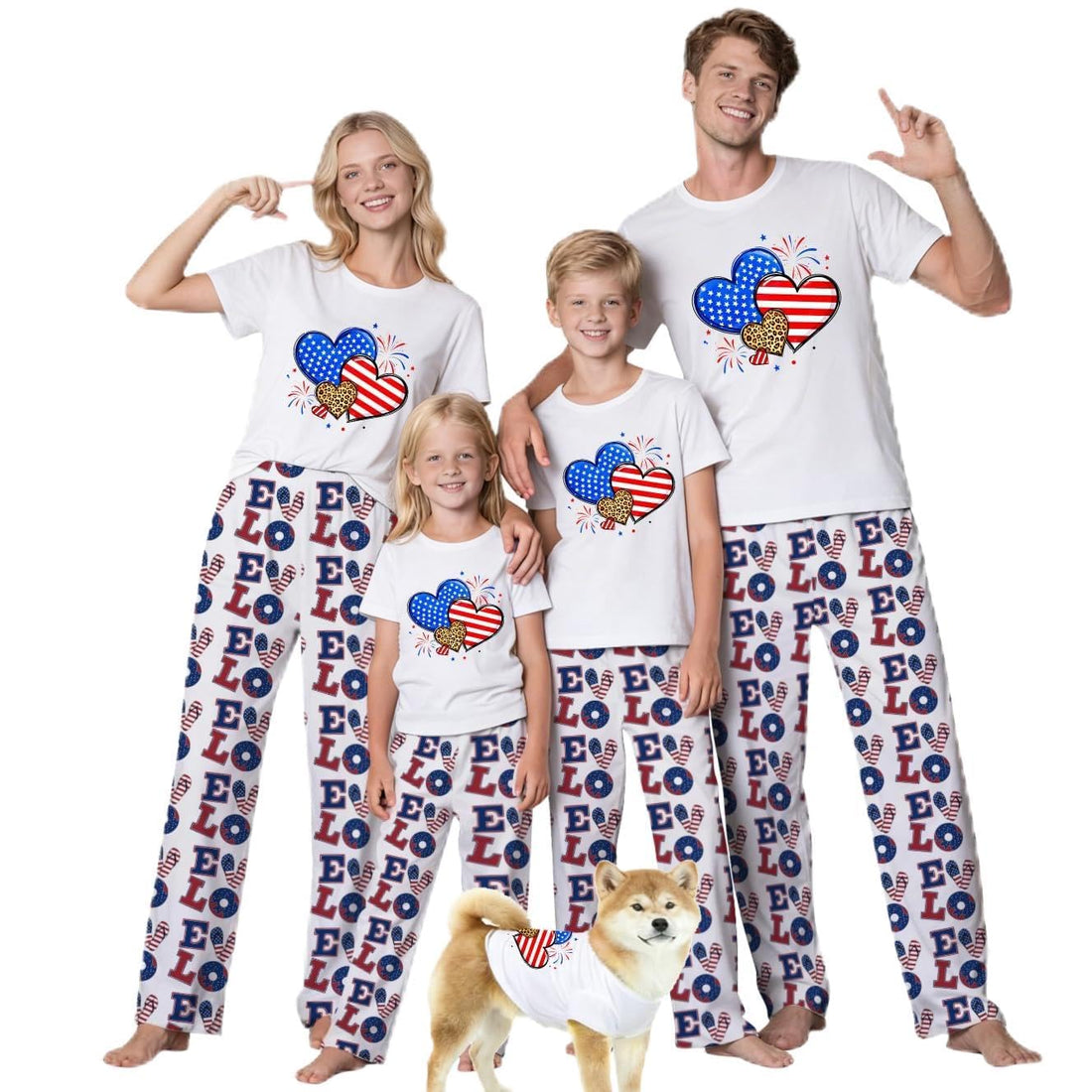 MI X TEE 250th Anniversary American Flag Matching Family Pajamas, 4th of July Shirts Pjs Set, Patriotic Sleepwear for Couples