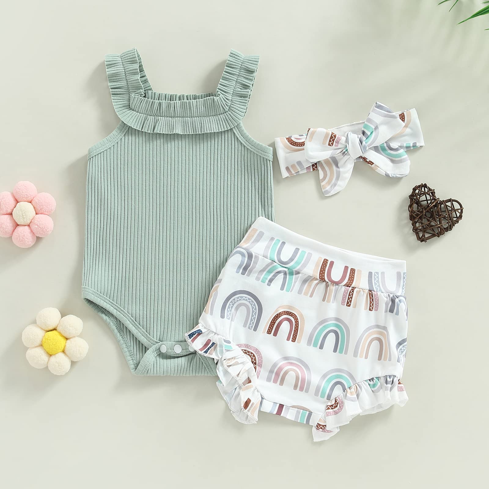 Newborn Baby Girl Summer Clothes Sleeveless Floral Top Ribbed Shorts Boho Outfit Set WEBE CLOTHING