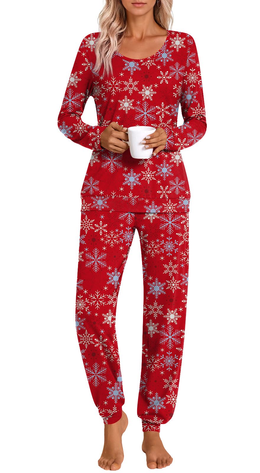 HOTGIFT Womens Pajamas Sets, 2 Piece Lounge Pjs Set Long Sleeve Long Pant Ladies Sleepwear with Pockets Soft