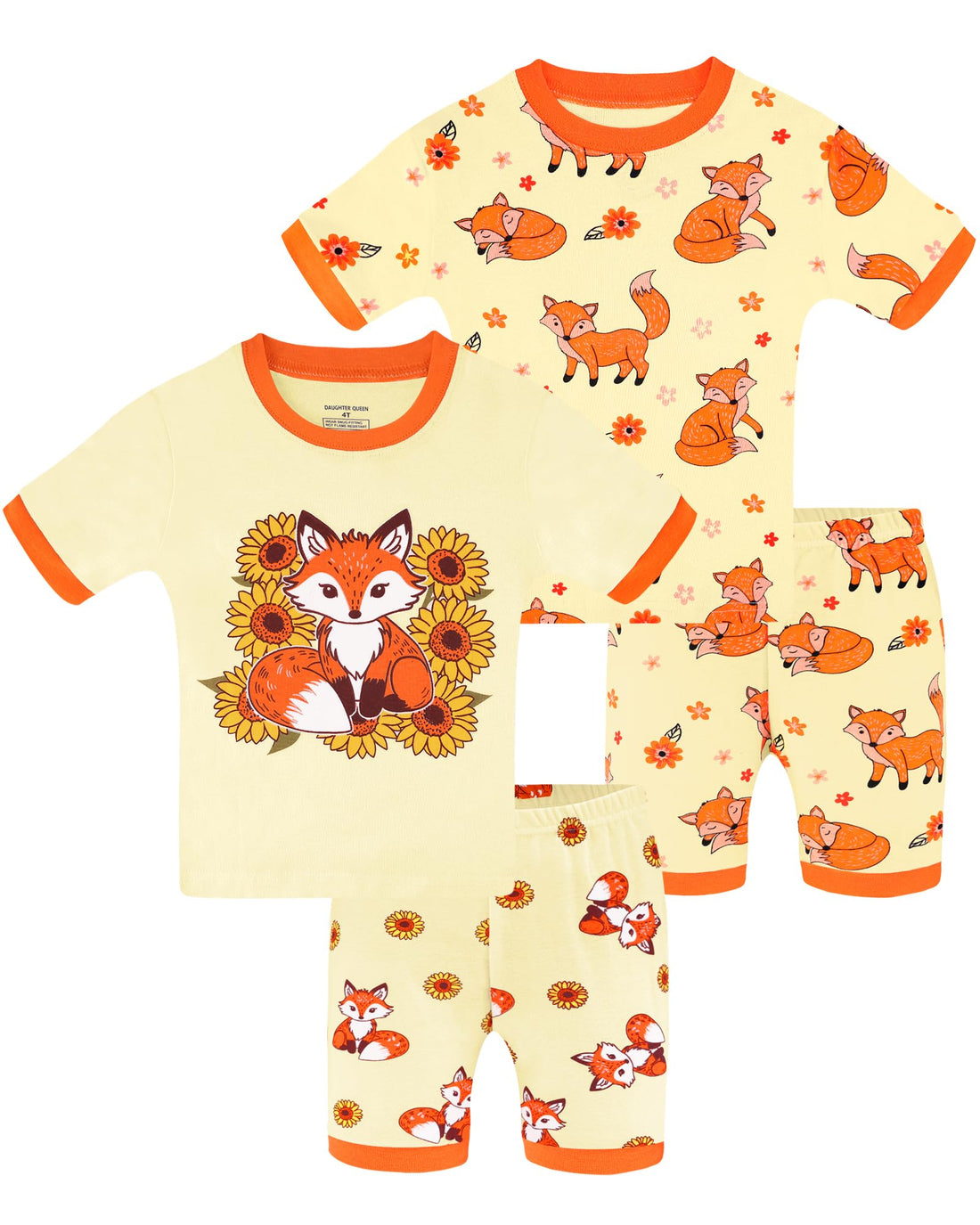DAUGHTER QUEEN Girls Summer Pajamas Set 4 Pieces 100% Cotton Sleepwear Size 18 Months-12 Years
