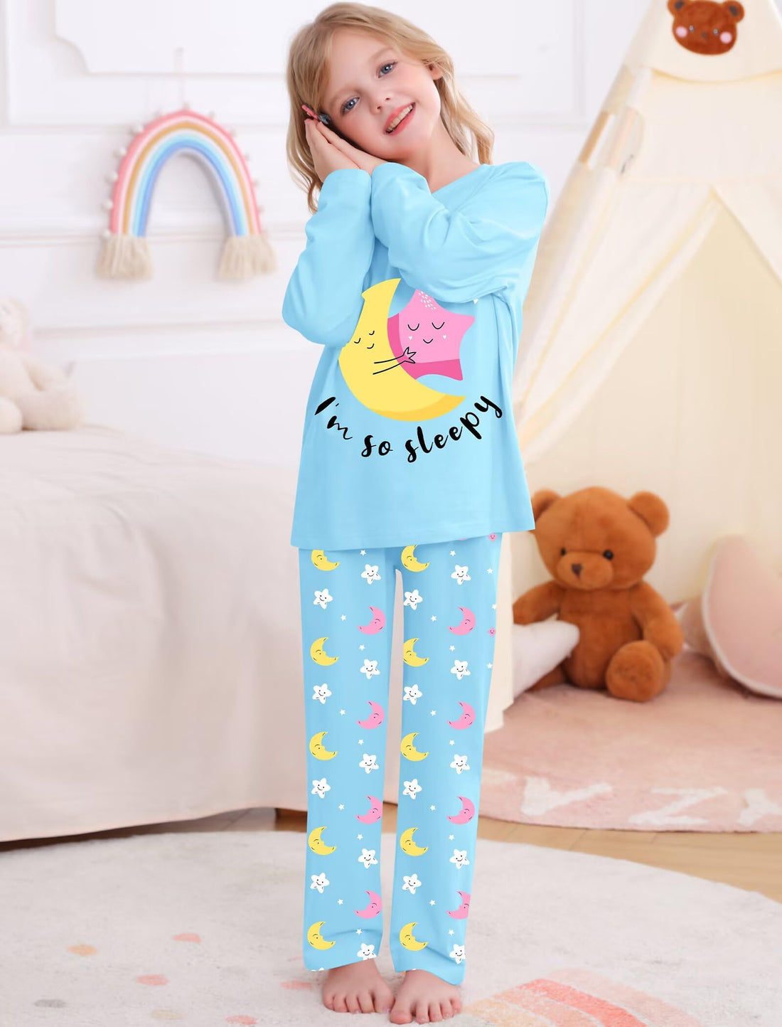 SWOMOG Girls Pajama Set Short Sleeve Tops & Ruffled Shorts with Pocket 2 Piece Summer Pajamas for Kids Size 6-15