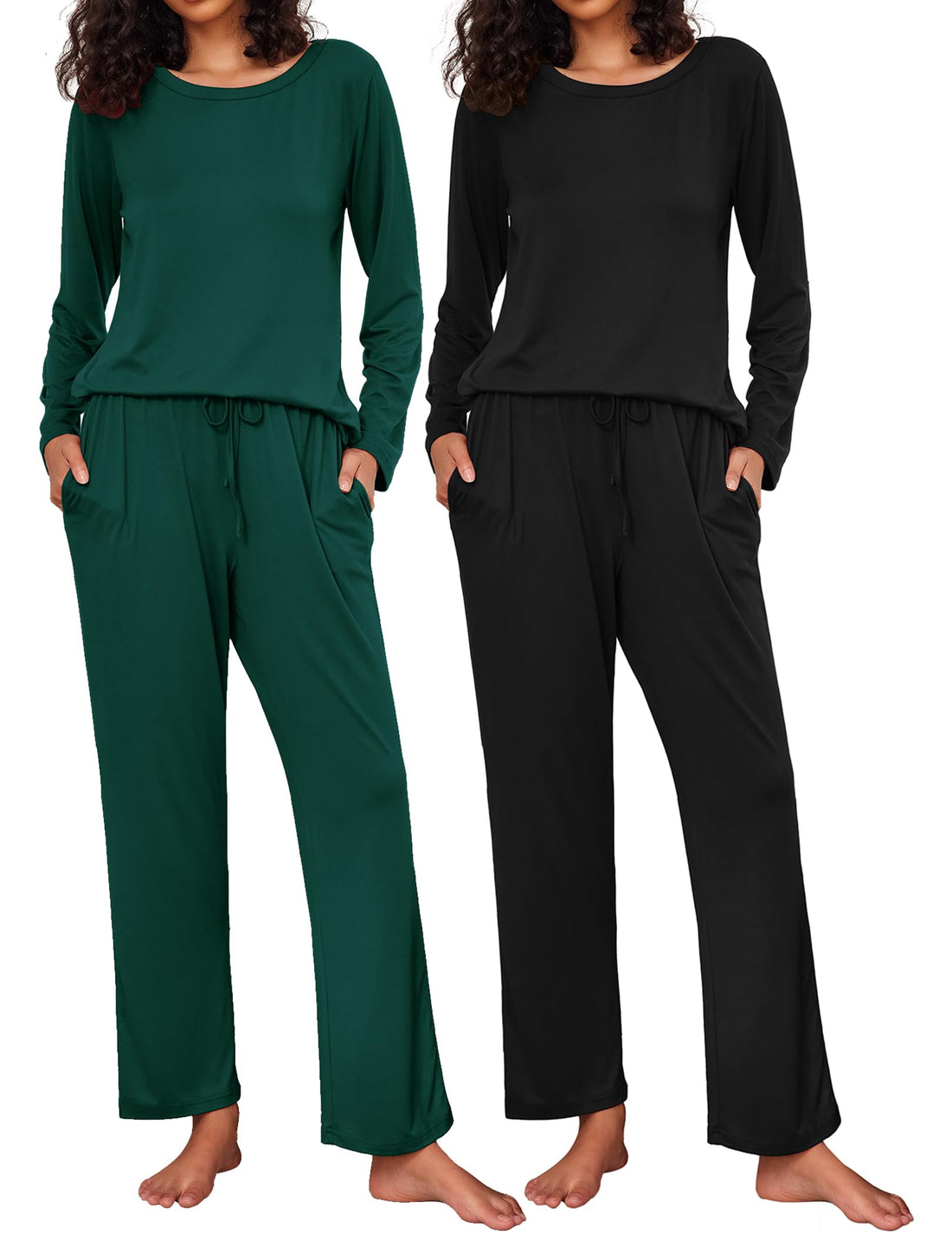 Ekouaer 2 Pack Womens Pajama Sets Long Sleeve Pjs Lounge Set Soft Comfy Sleepwear Winter Loungewear