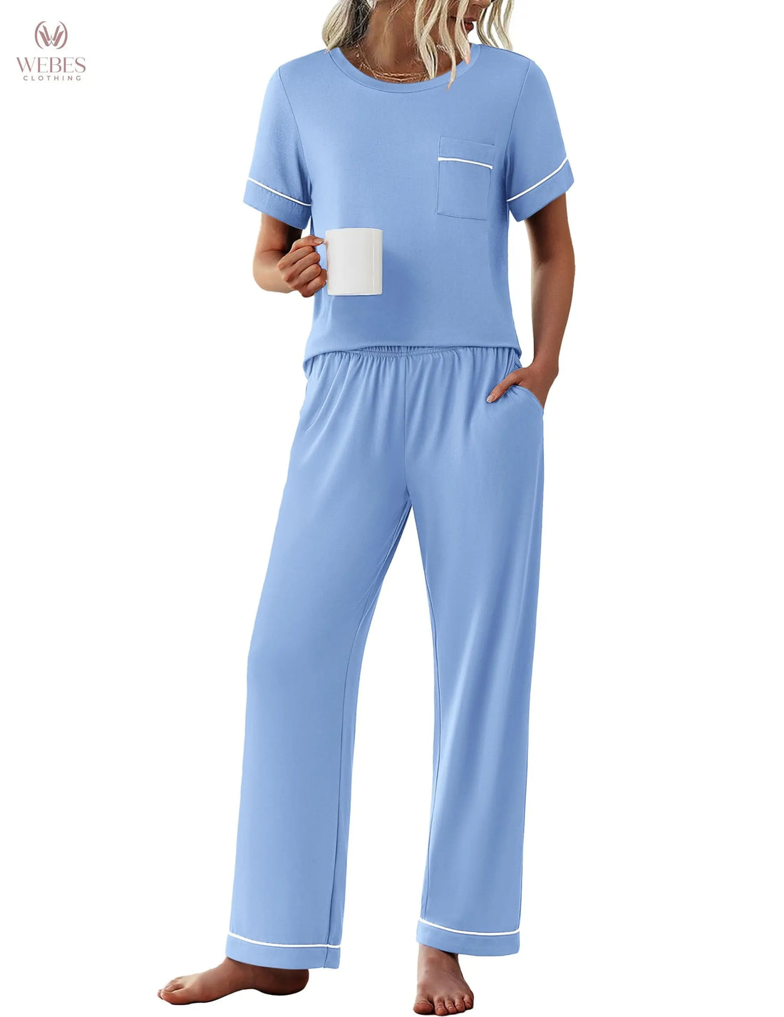 Ekouaer Womens Pajama Sets 2 Piece Pjs Sleepwear Comfy Lounge Set | Short Sleeve Top & Long Pants with Pockets,Soft Lightweight Stretchy Fabric,Summer Loungewear,Gift for Wife,Mom,Friends WEBE CLOTHING