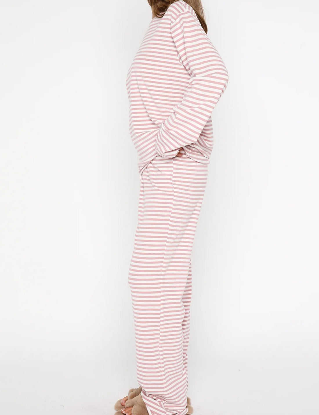 MISSACTIVER Women's Striped 2 Piece Lounge Set Casual Long Sleeve T-Shirt Drawstring Wide Leg Pants Matching Pajamas Set