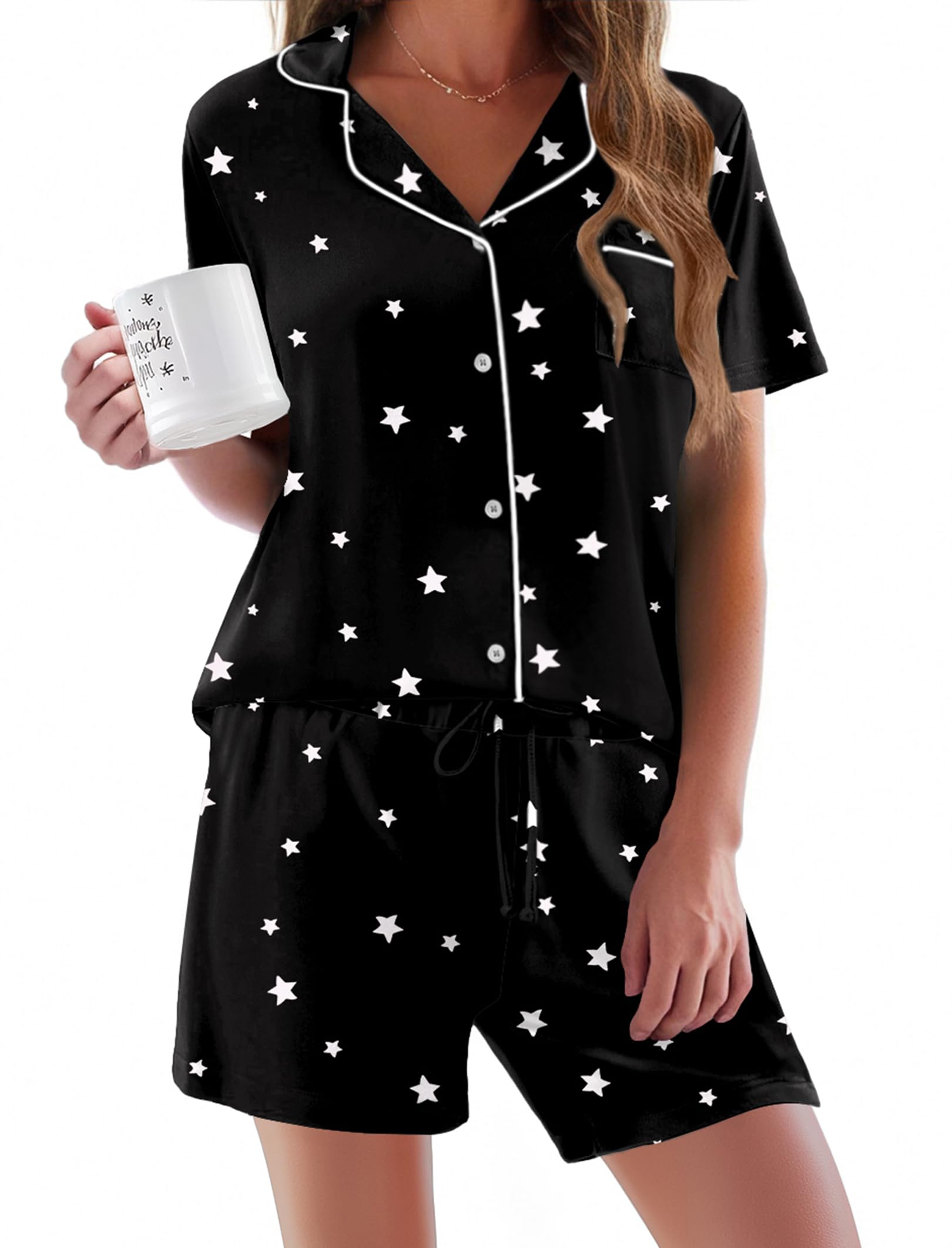 Ekouaer Pajamas Set for Women Short Sleeve Sleepwear Button Down Pjs Soft 2 Piece Lounge Sets XS-XXXL WEBE CLOTHING