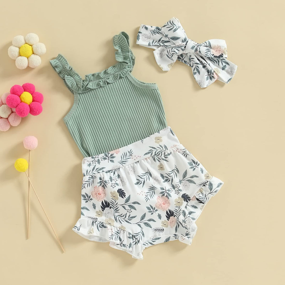 Newborn Baby Girl Summer Clothes Boho Infant Sleeveless Romper Bodysuit Shorts Headband 3Pcs Outfits WEBE CLOTHING