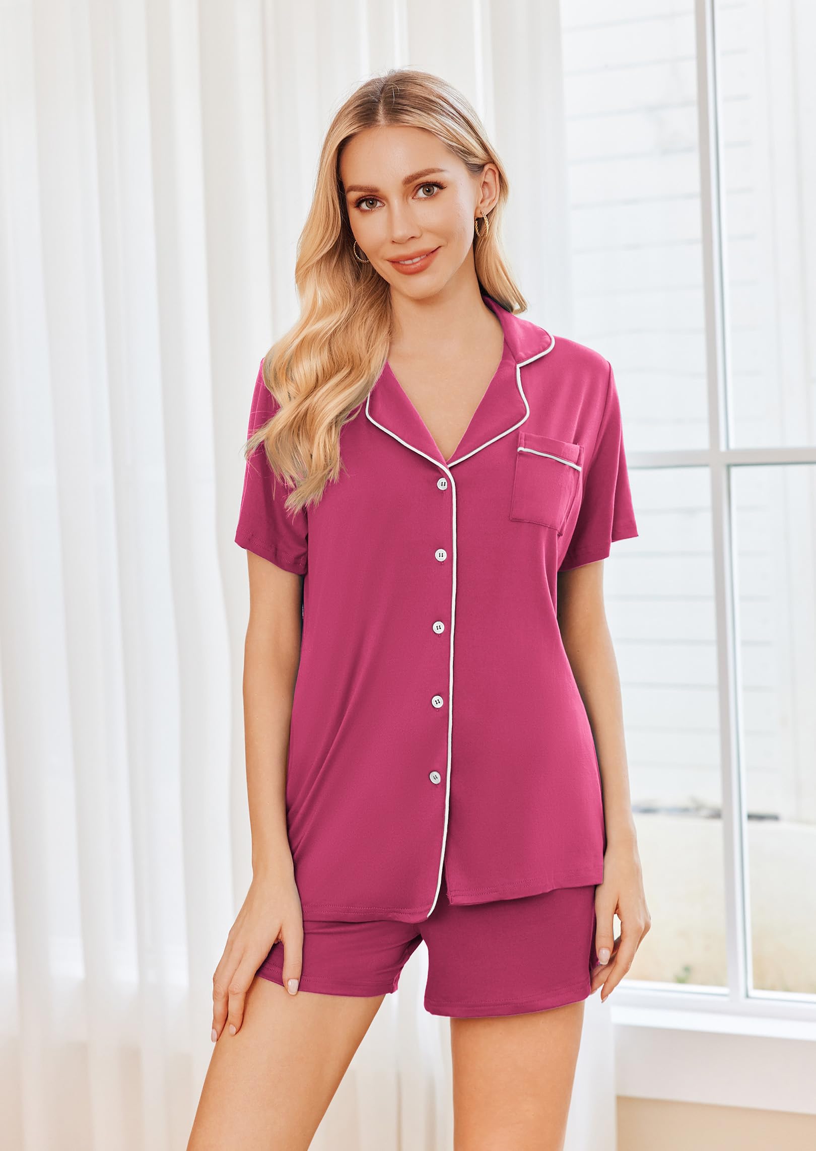 Ekouaer Womens Pajamas Set 2 Pack Button Down Summer Sleepwear Short Sleeve Comfy Pjs Loungewear Set