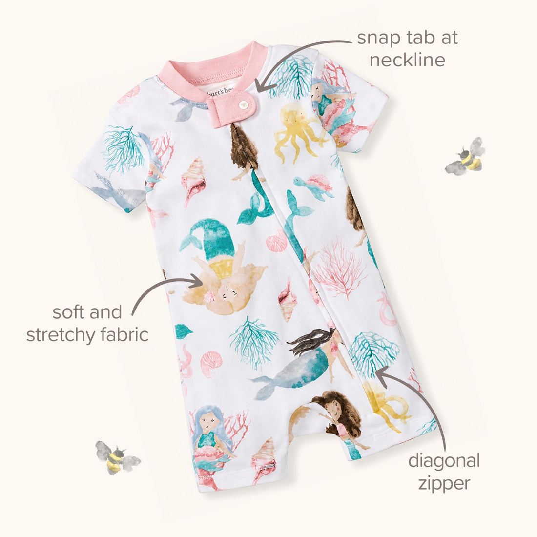 Burt's Bees Baby Short Sleeve Pajamas, Unisex One-Piece Sleeper Romper, 100% Organic Cotton Toddler Summer Clothes Outfit
