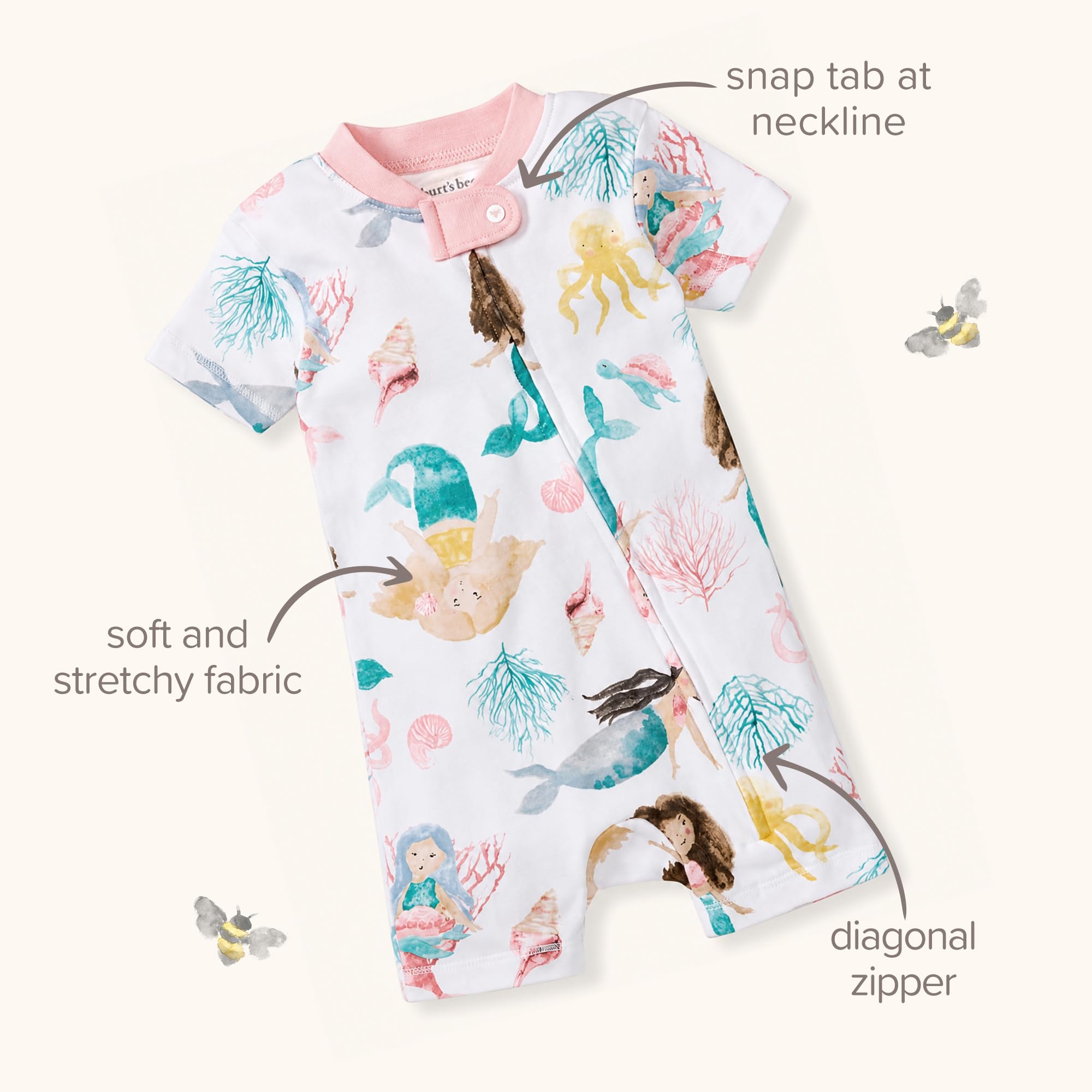 Burt's Bees Baby Short Sleeve Pajamas, Unisex One-Piece Sleeper Romper, 100% Organic Cotton Toddler Summer Clothes Outfit
