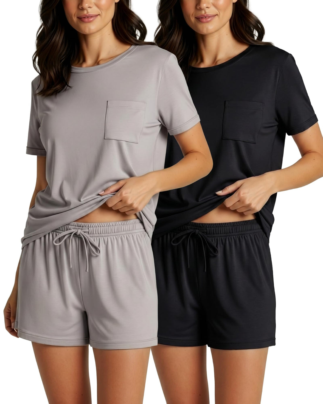 Real Essentials 2 Pack: Women’s Short Sleeve Pajama Short Set - Comfy Lightweight Soft Lounge Sleepwear (Plus