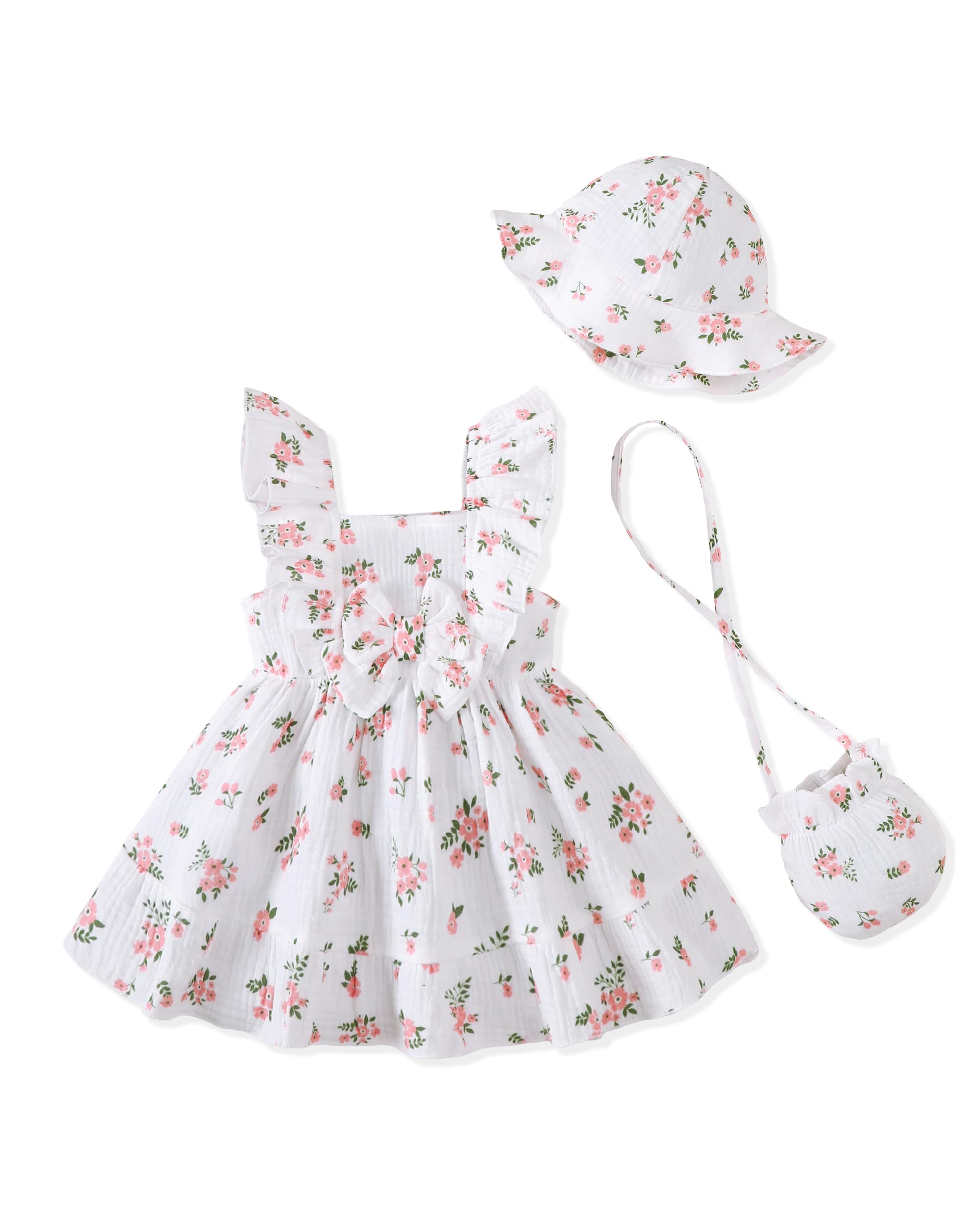 Renotemy Newborn Infant Baby Girl Dresses Summer Outfits Boho Casual Sundress Gifts Toddler Clothes for Girl with Hat and Bag WEBE CLOTHING