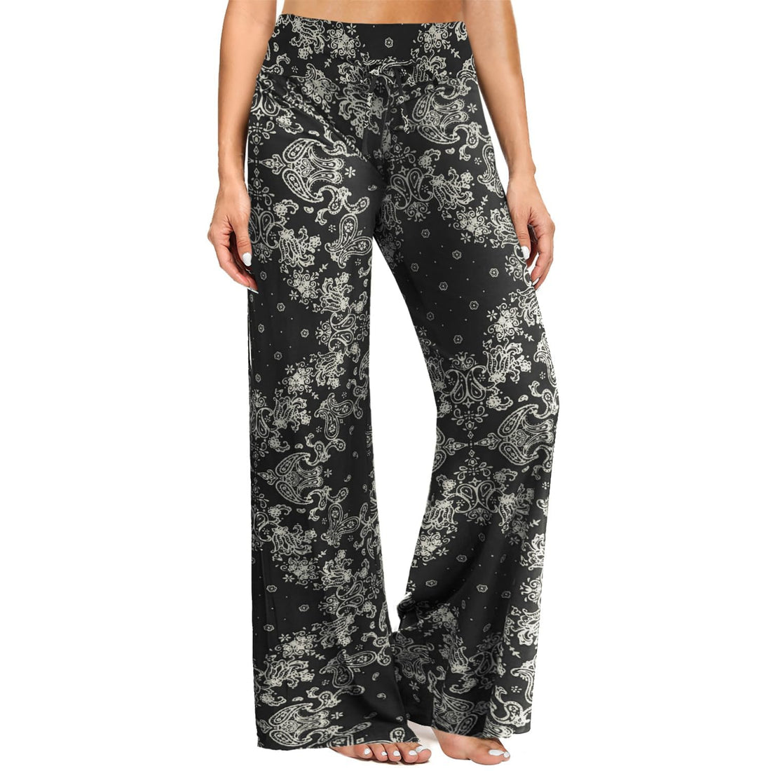 ZOOSIXX Soft Black Pajama Pants for Women, Wide Leg Pants Woman Flowy Comfy Casual Lounge Yoga Capri Pants 22”/ 30”