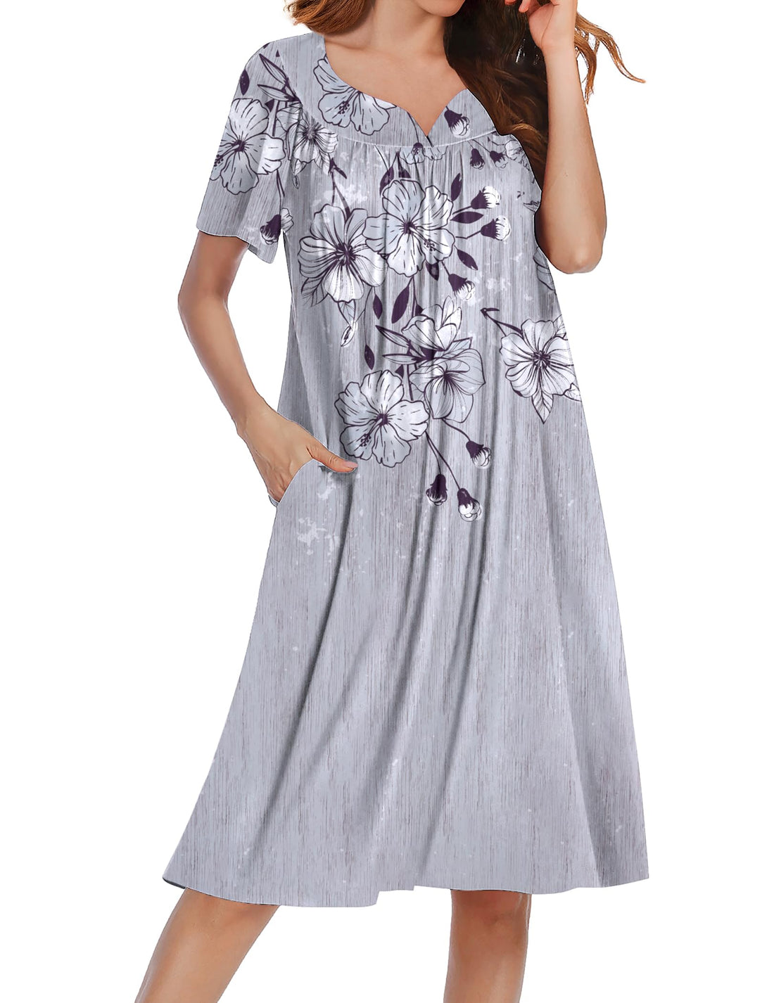 Ekouaer Nightgowns for Women House Dress Short Sleeve Moo Moo with Pockets | Pleated Mumu Dresses V Neck Sleepwear Short Sleeve Night Gowns Soft Sleep Shirts Plus Size Night Shirts Ladies Lounge Dress WEBE CLOTHING