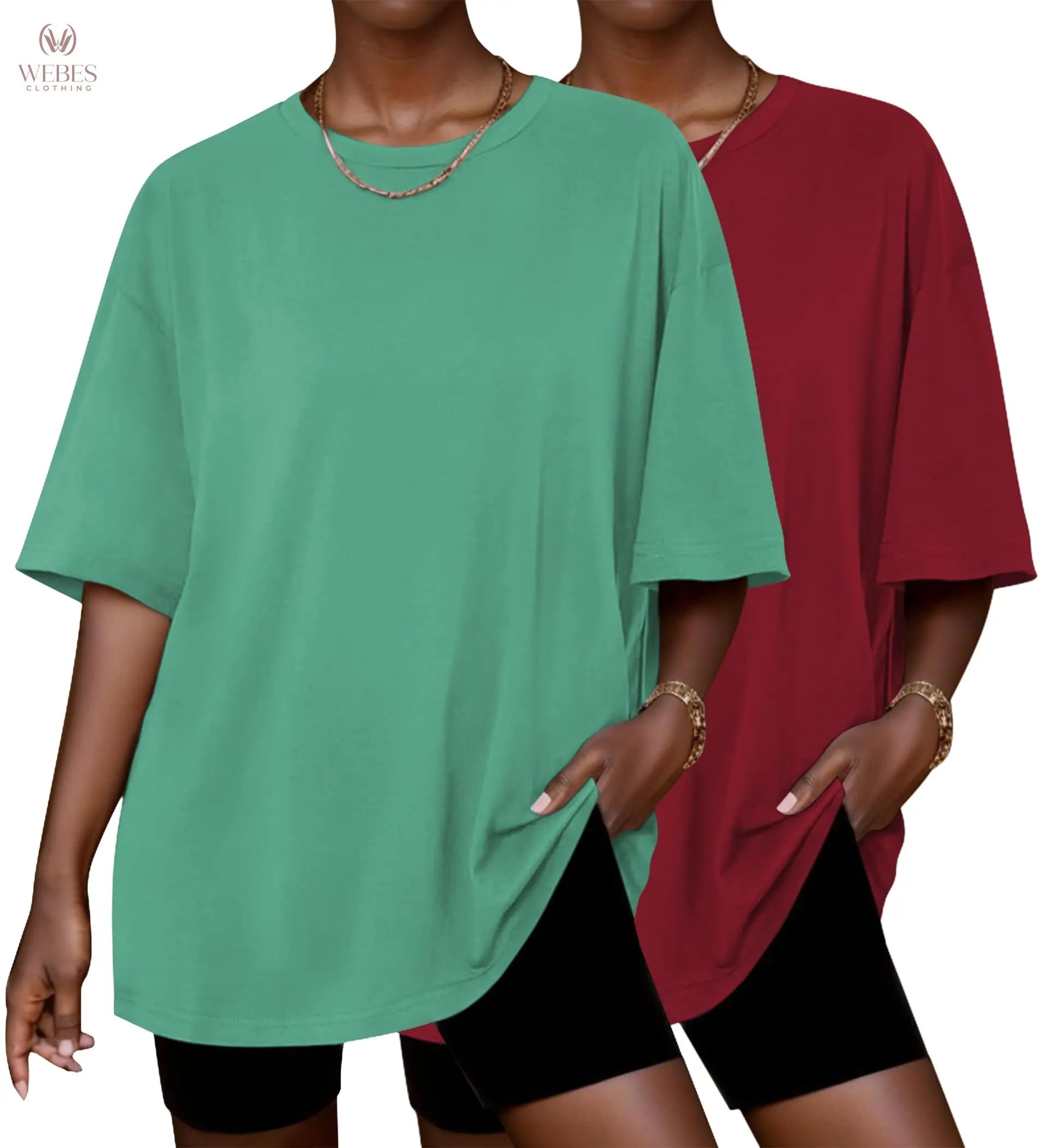 Ekouaer 2 Pack Womens Tops Short Sleeve Oversized T Shirts Summer Spring Tops 2025 Basic Casual Tee Top S-XXL