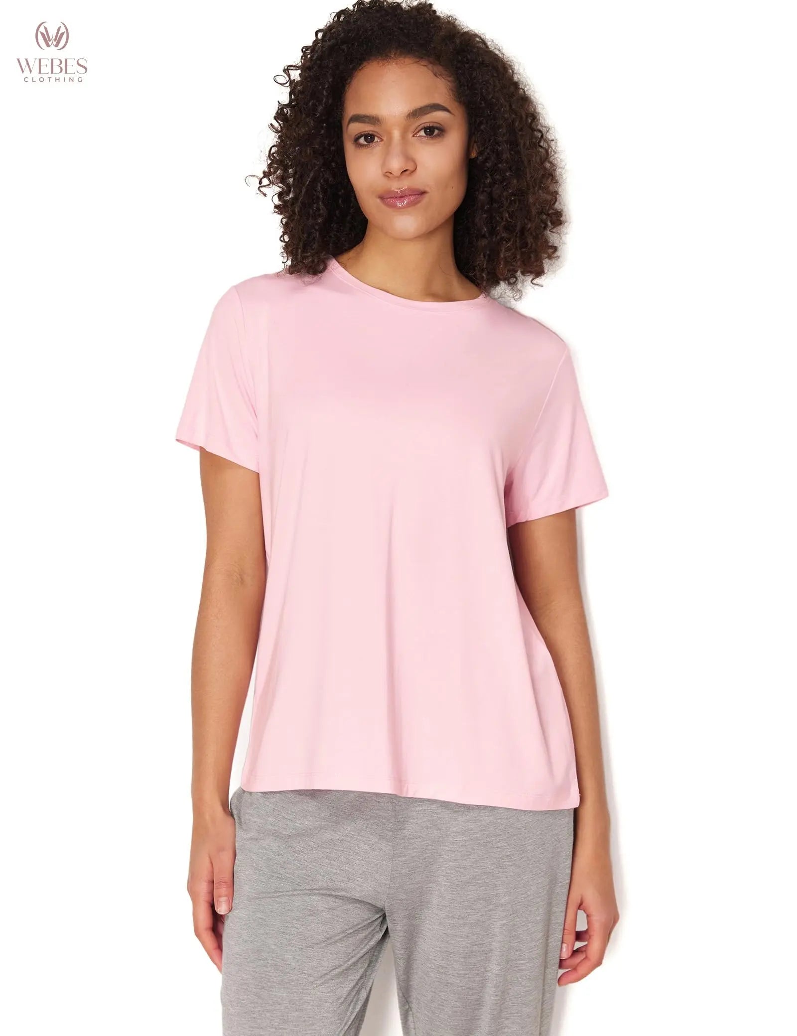 GYS Women's Pajama Tops Bamboo-derived Viscose Soft Comfy Short Sleeve Basic Lounge Tops