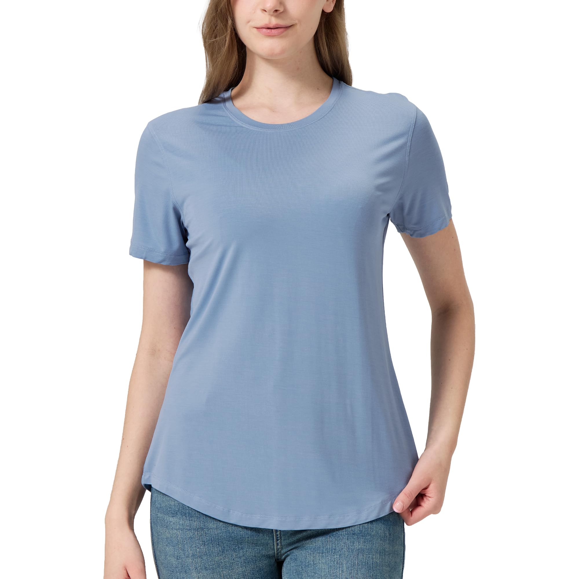 netdraw Women's Soft Bamboo Viscose T-Shirt, Curved Hem Crew Neck Short Sleeve Moisture Wicking Casual Sleep Pajama Tops