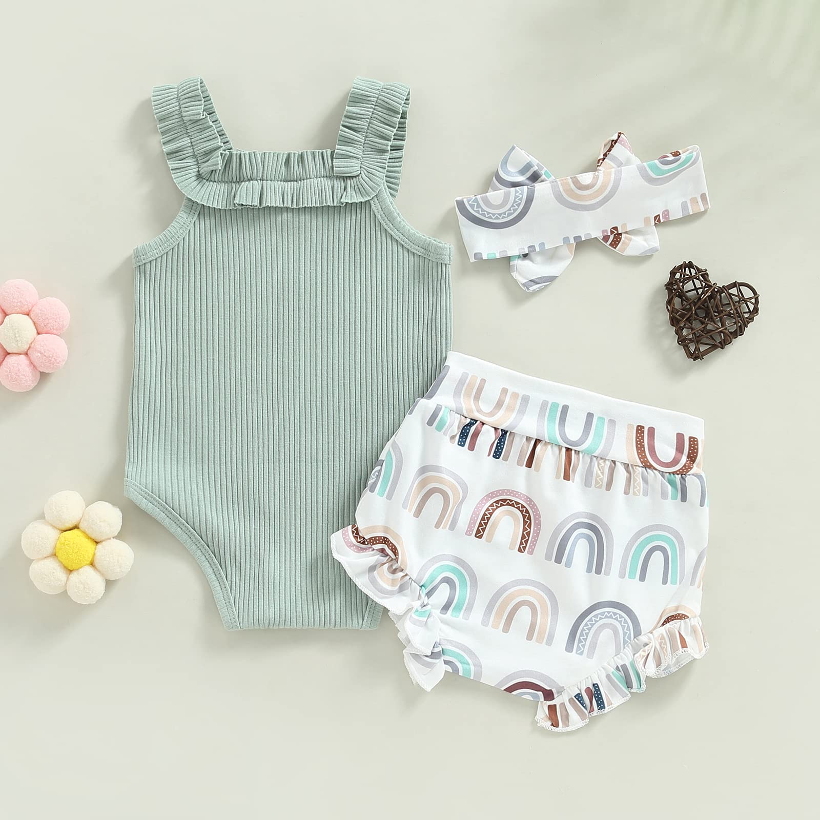Newborn Baby Girl Summer Clothes Sleeveless Floral Top Ribbed Shorts Boho Outfit Set WEBE CLOTHING