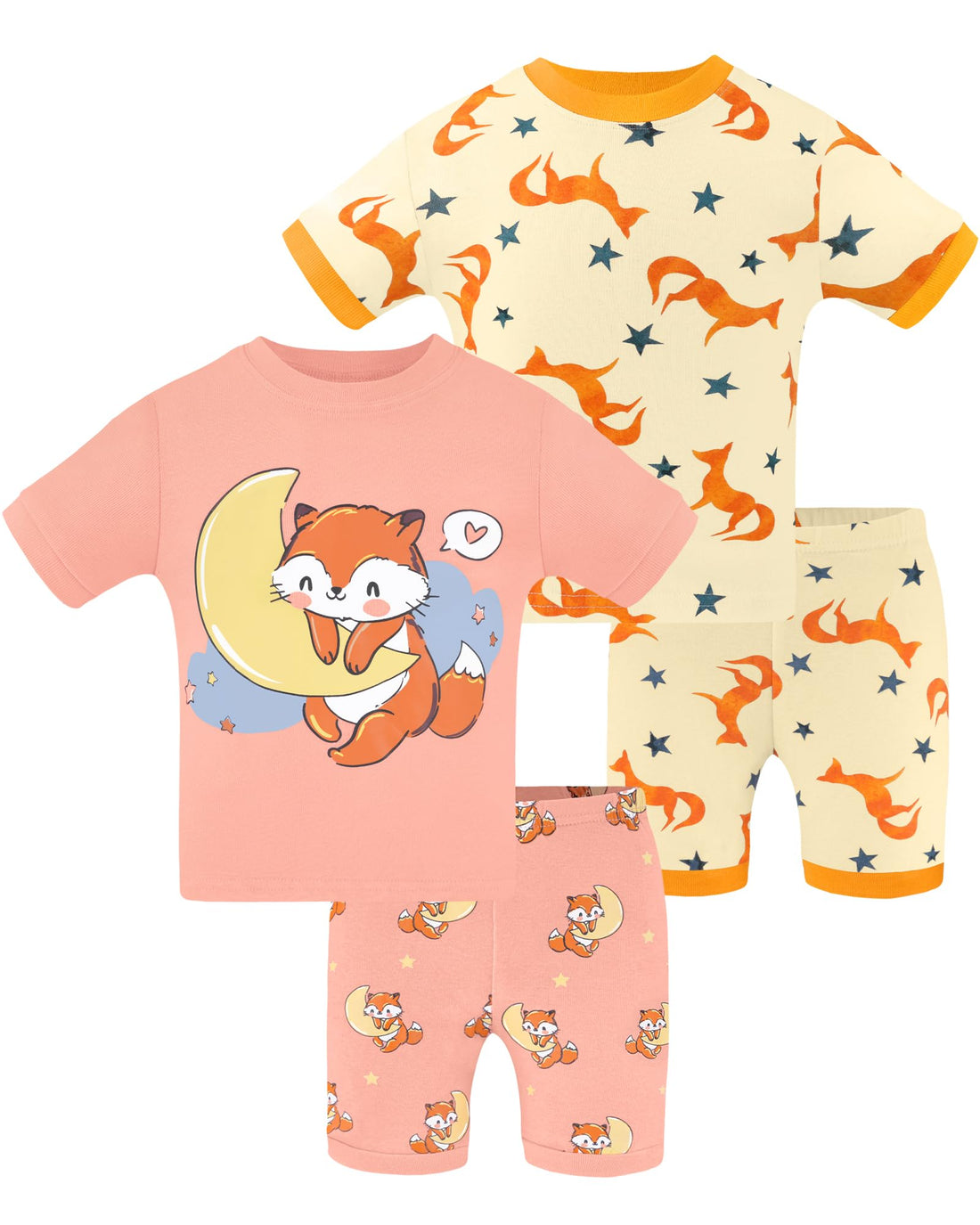 DAUGHTER QUEEN Girls Summer Pajamas Set 4 Pieces 100% Cotton Sleepwear Size 18 Months-12 Years