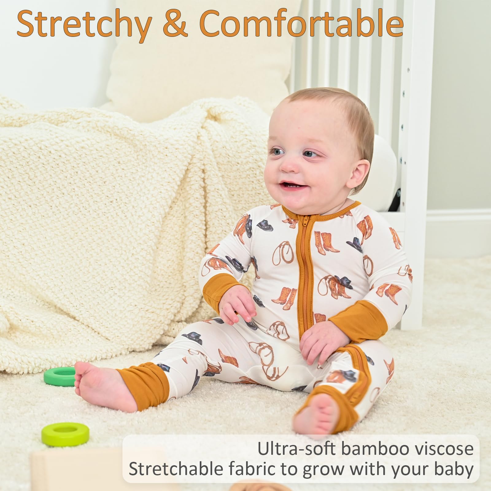 LollyBanks Baby Pajamas, Long Sleeve Baby Romper with 2-Way Zipper, 95% Viscose from Bamboo and 5% Spandex, Infant Sleepers