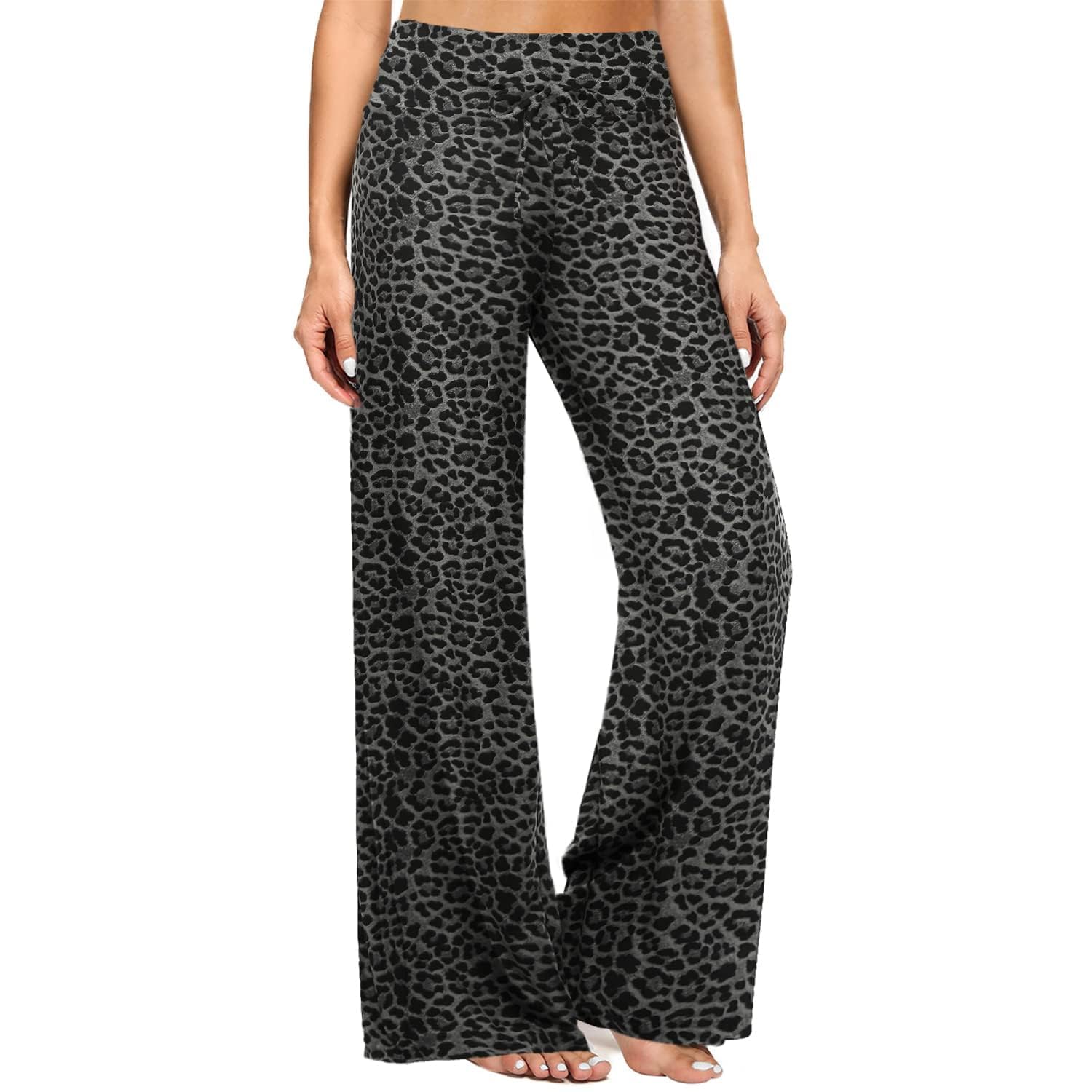 ZOOSIXX Soft Black Pajama Pants for Women, Wide Leg Pants Woman Flowy Comfy Casual Lounge Yoga Capri Pants 22”/ 30”