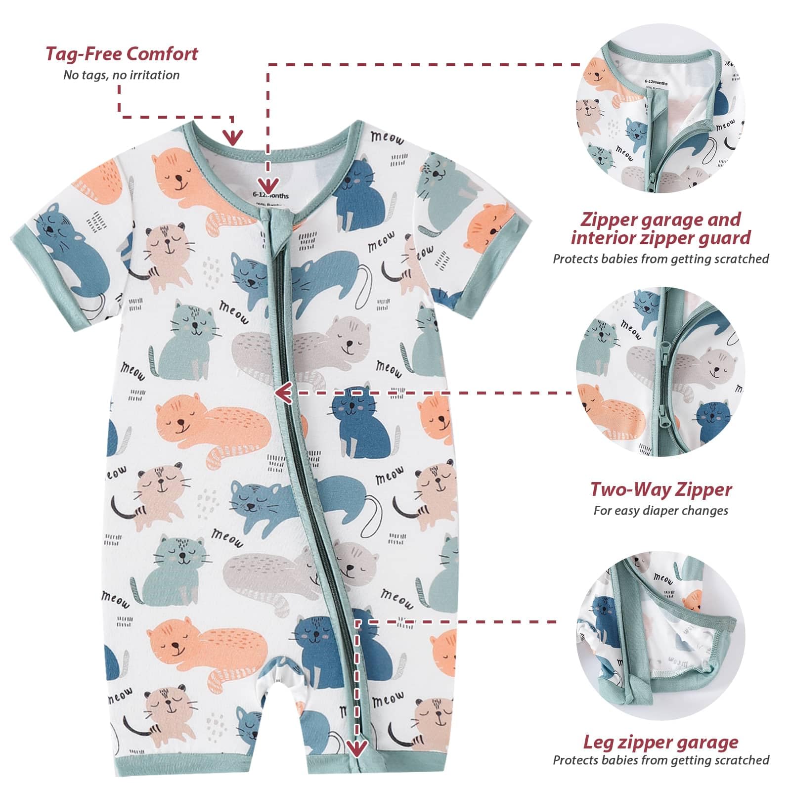 OPAWO Bamboo Baby Pajamas 3 Pack, Double Zipper Bamboo Sleepers for Baby Boy Girl Romper, Toddler Summer Clothes Outfit 0-24M WEBE CLOTHING