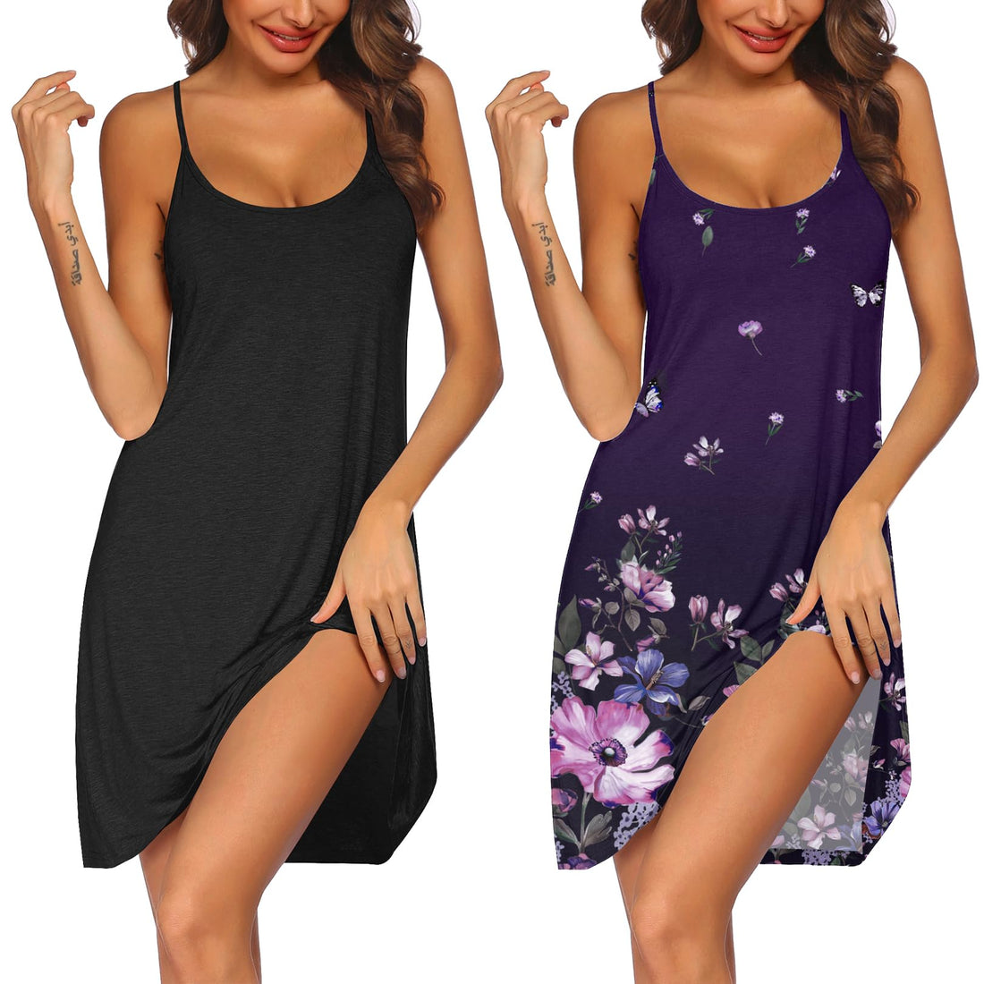 Ekouaer 2 Pack Nightgown for Womens Sleeveless Sleepwear Sleep Tank Chemise | Racerback Sleep Dress Sexy Nighties Ladies Night Dress Soft Pajama Dress Cami Nightgown with Adjustable Spaghetti Straps WEBE CLOTHING