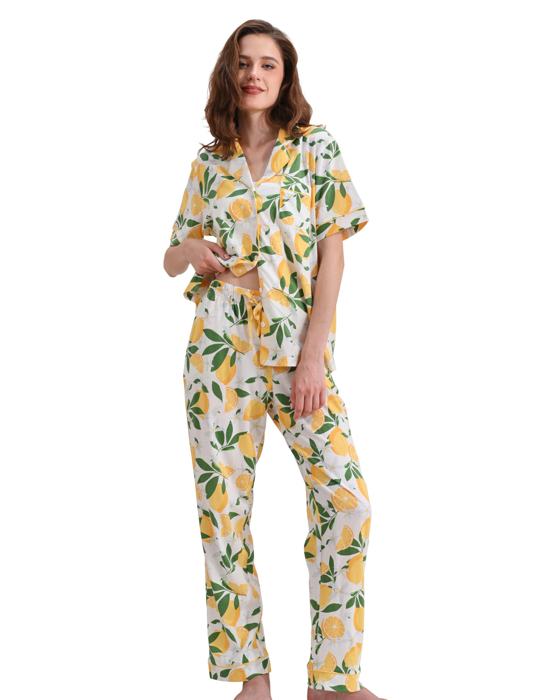 NAP BOUND 100% Cotton Pajamas for Women Sets 2 Pieces Pjs Button short sleeves with Pockets Soft Sleepwear Loungewear XS-XXL