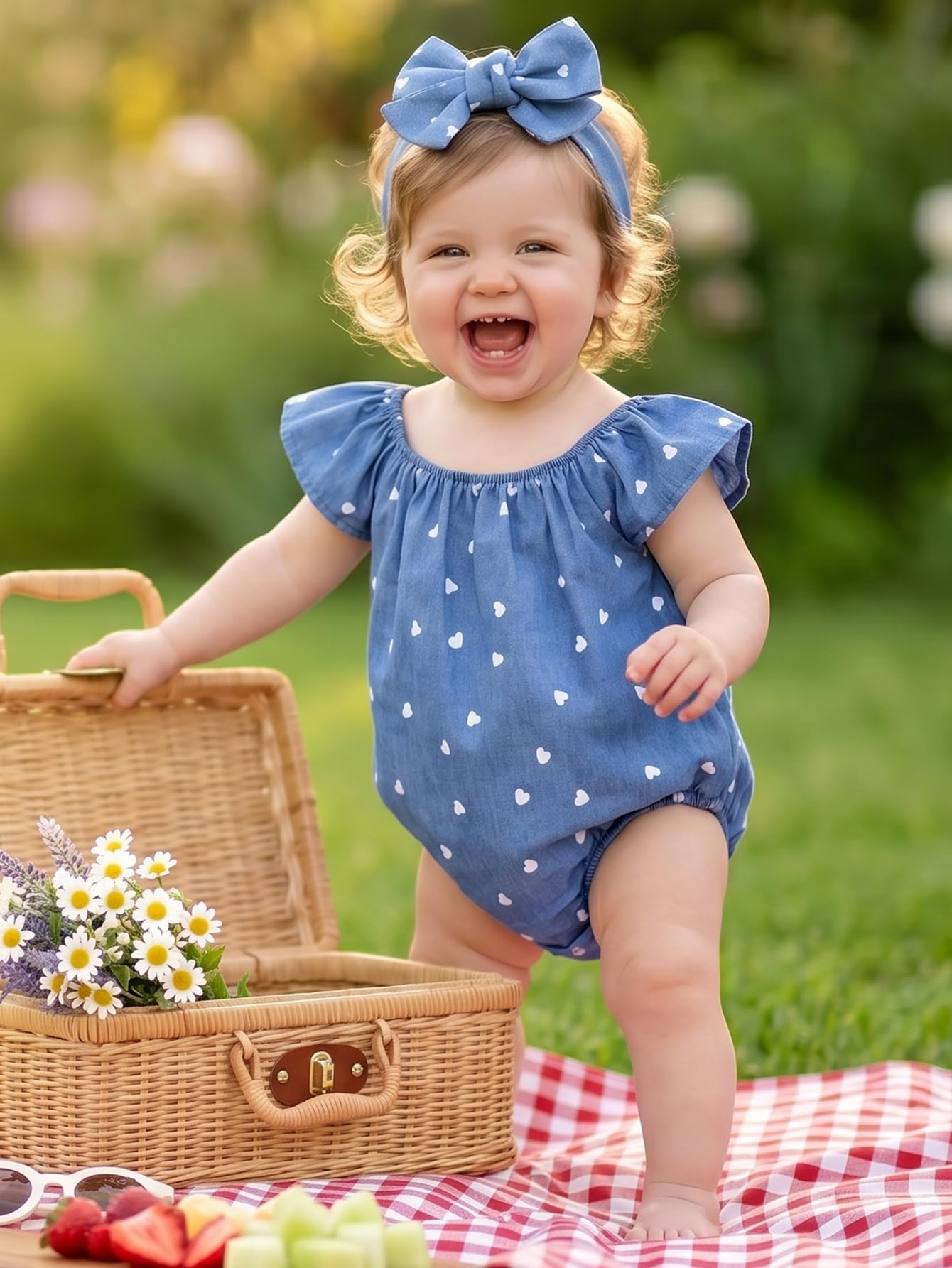 Baby Girl Summer Clothes Outfits Flutter Sleeve Denim Heart Romper One Piece Jumpsuit Bodysuit WEBE CLOTHING