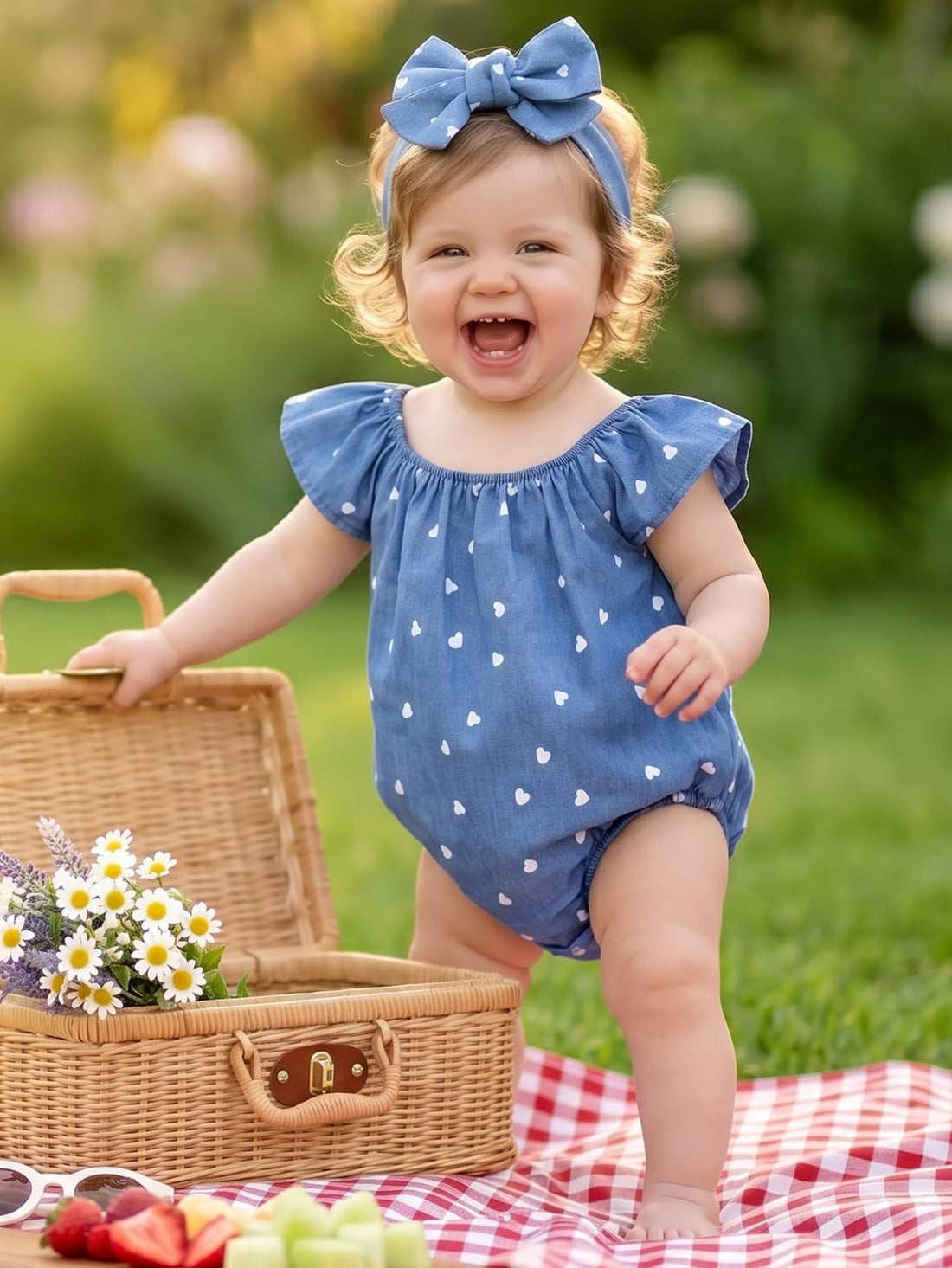 Baby Girl Summer Clothes Outfits Flutter Sleeve Denim Heart Romper One Piece Jumpsuit Bodysuit WEBE CLOTHING