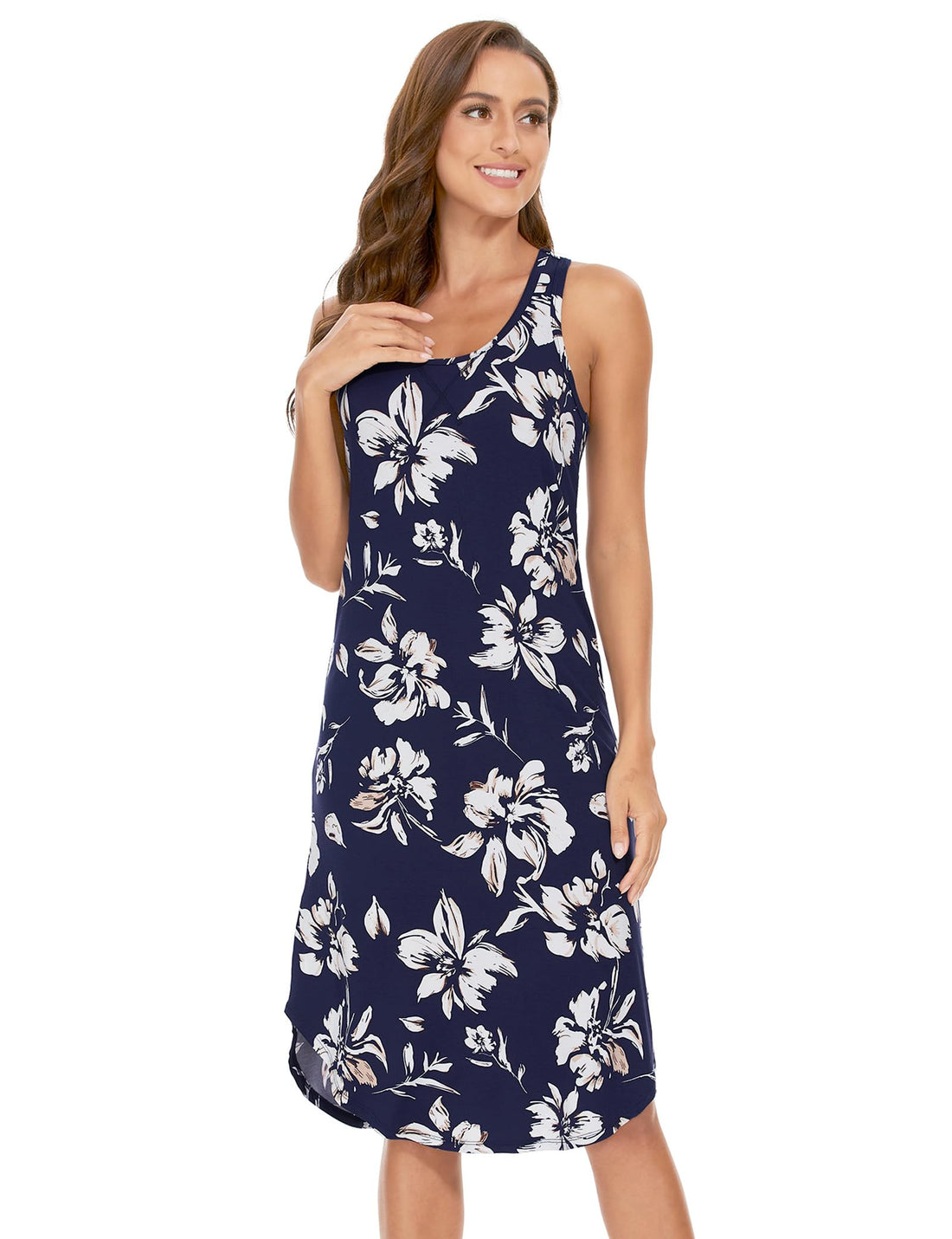 GYS Women's Bamboo Viscose Cooling Racerback Tank Nightgown | Moisture wicking, Breathable, Tagless, Sleeveless, Soft stretch, Racerback design, for hot flashes & summer sleep WEBE CLOTHING