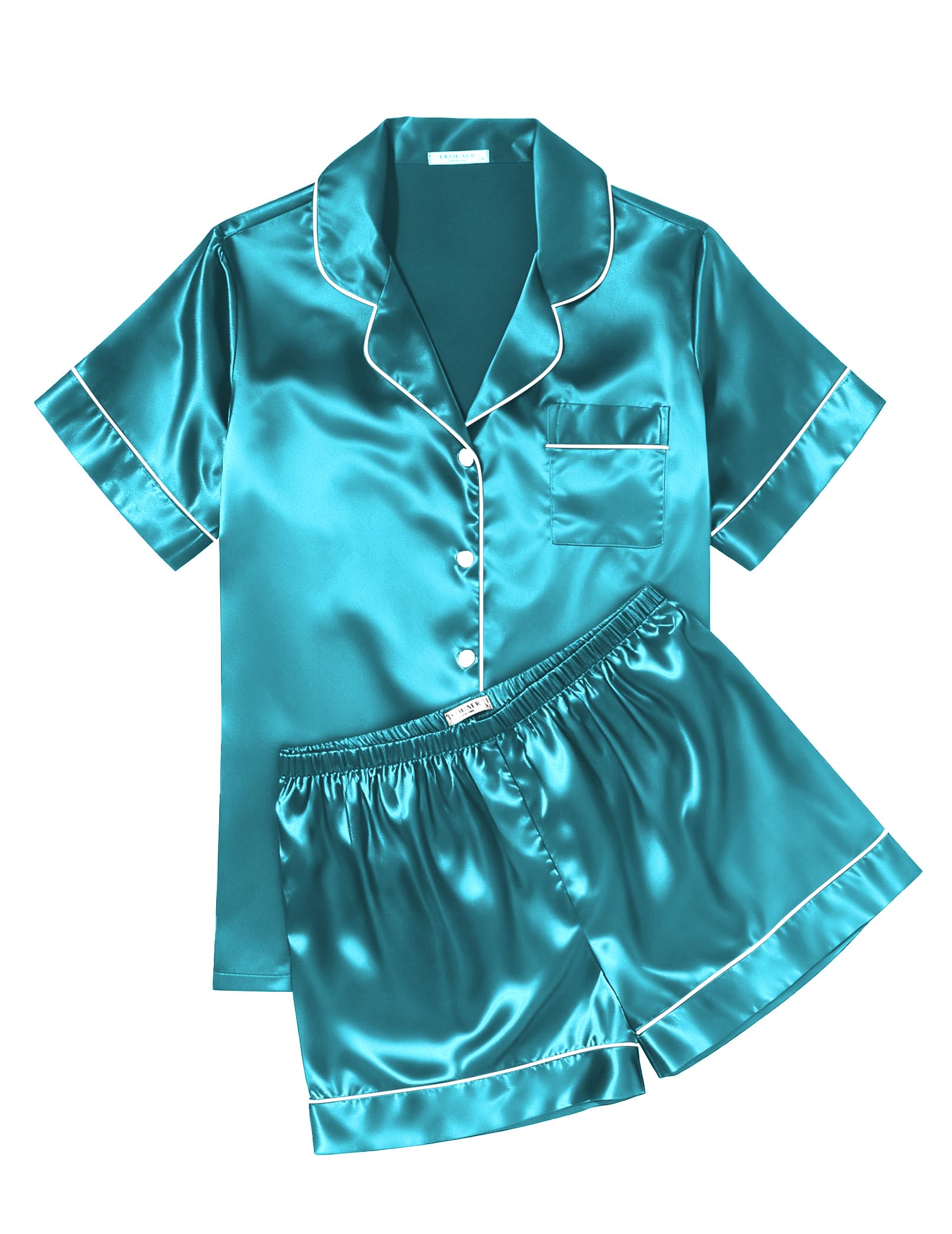 Ekouaer Womens Silk Satin Pajama Sets Soft Short Sleeve Button Down Sleepwear Top and Shorts 2 Piece Pjs Lounge Set
