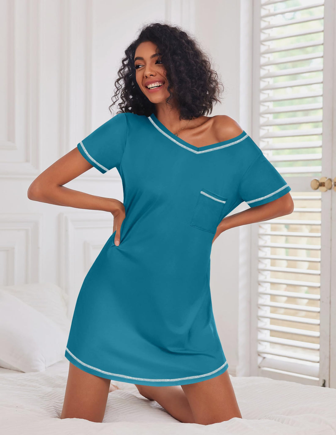 Ekouaer 3 Pack Nightgowns for Women Short Sleeve Sleep Shirts T Shirt Night Gown V Neck Nightshirts Soft Sleepwear Dress
