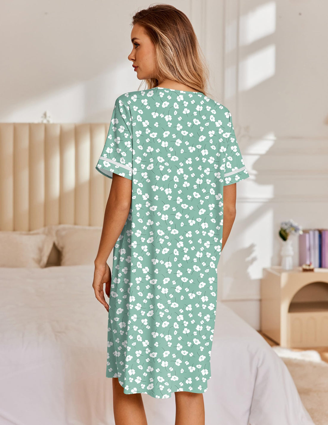 Ekouaer Nightgowns for Women House Dress with Pockets Snap Front House Coat | Duster Mumu Dress, Short Sleeve Moo Moos, Plus Size Sleepwear, Casual Lounge Dress, Labor Delivery Gown, Daily Wear, Home