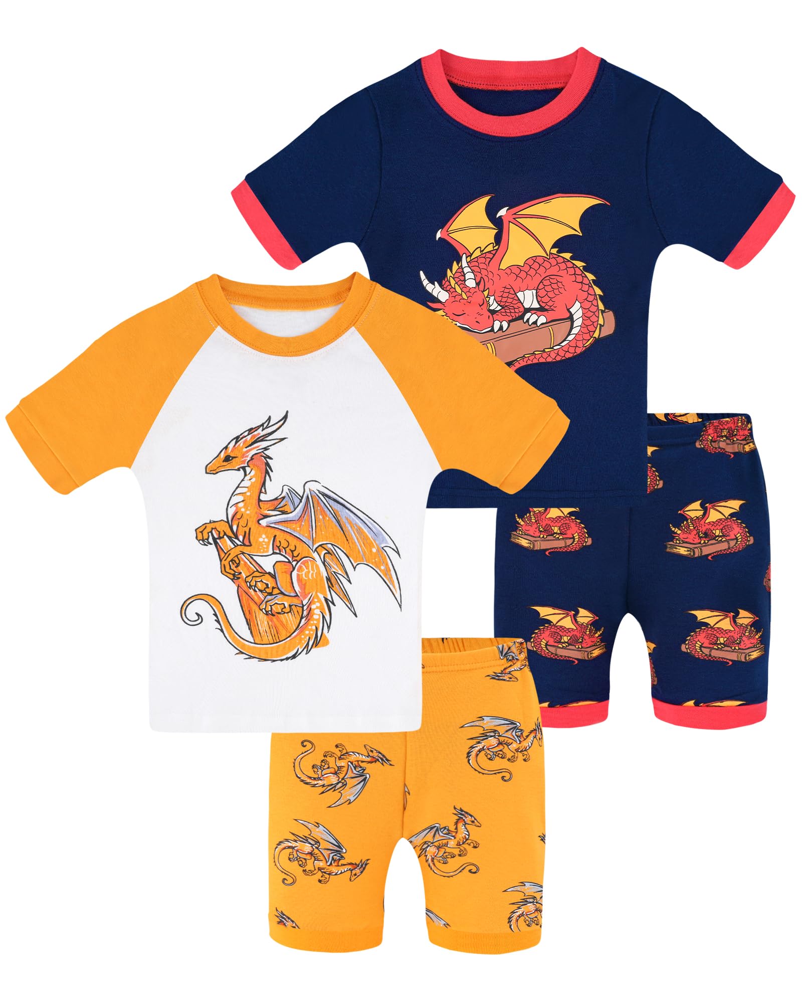 DAUGHTER QUEEN Boys Pajamas 4 Pieces Short Set 100% Cotton Sleepwear Size 18 Months-12 Years